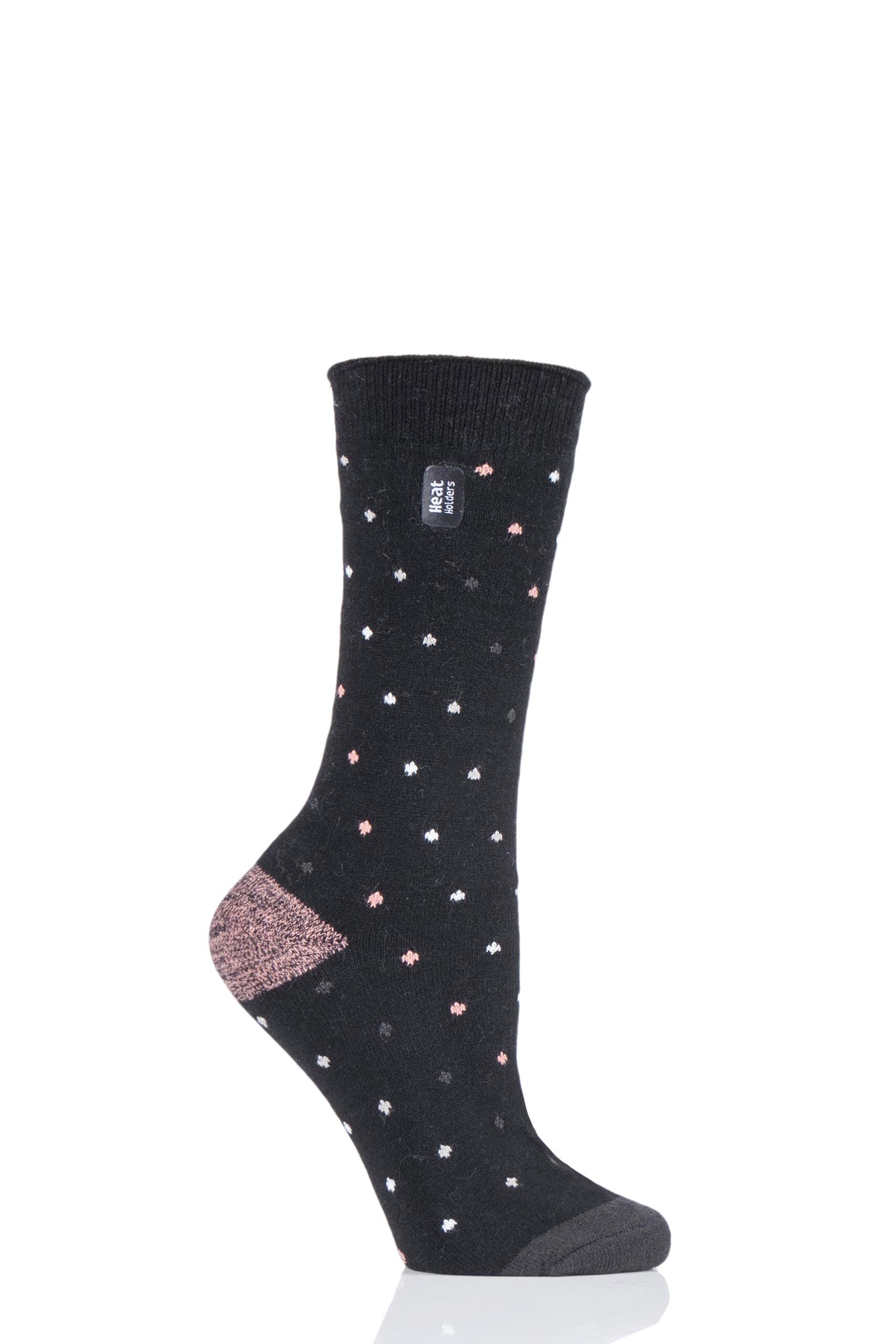 Image of 1 Pair Black Ultra Lite Spots Socks Ladies 4-8 Ladies - Heat Holders