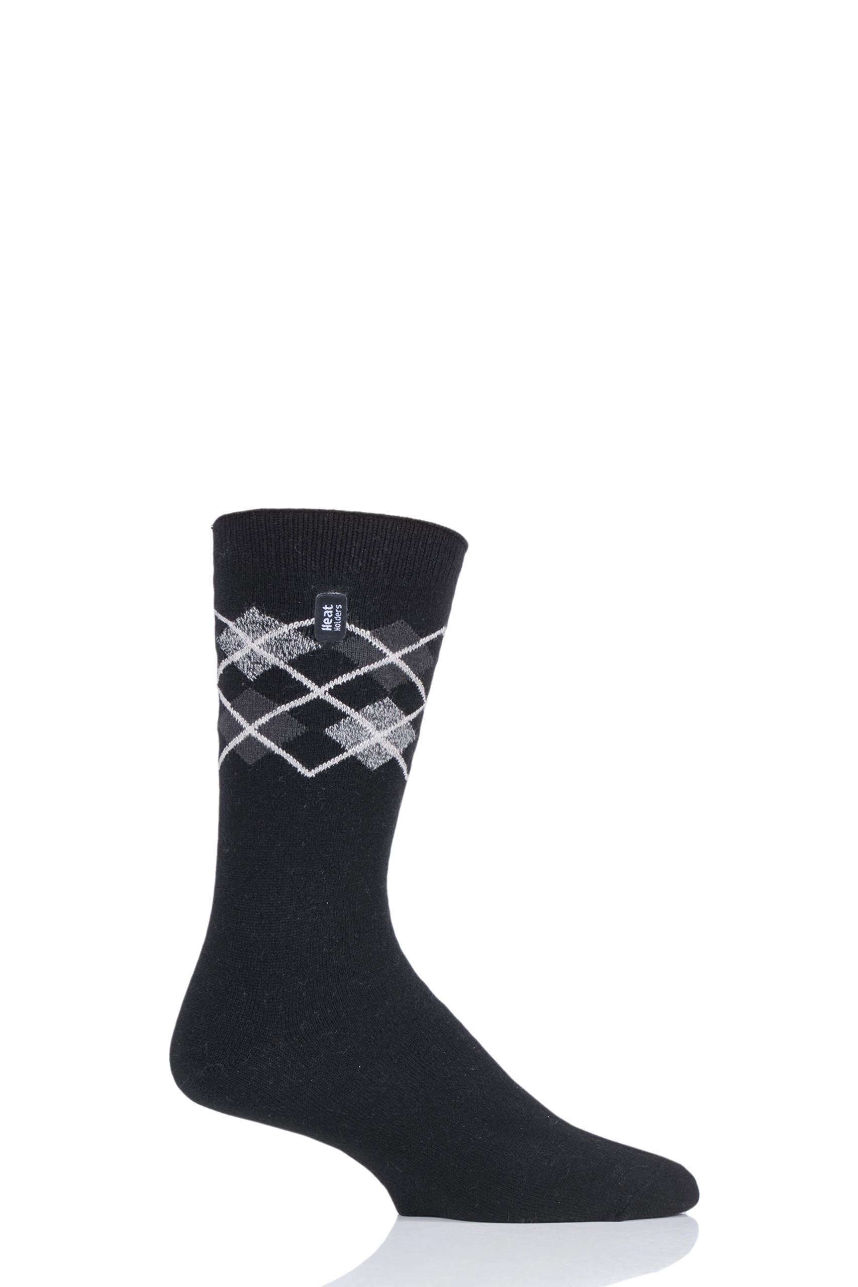 Image of 1 Pair Black Ultra Lite Argyle Socks Men's 6-11 Mens - Heat Holders