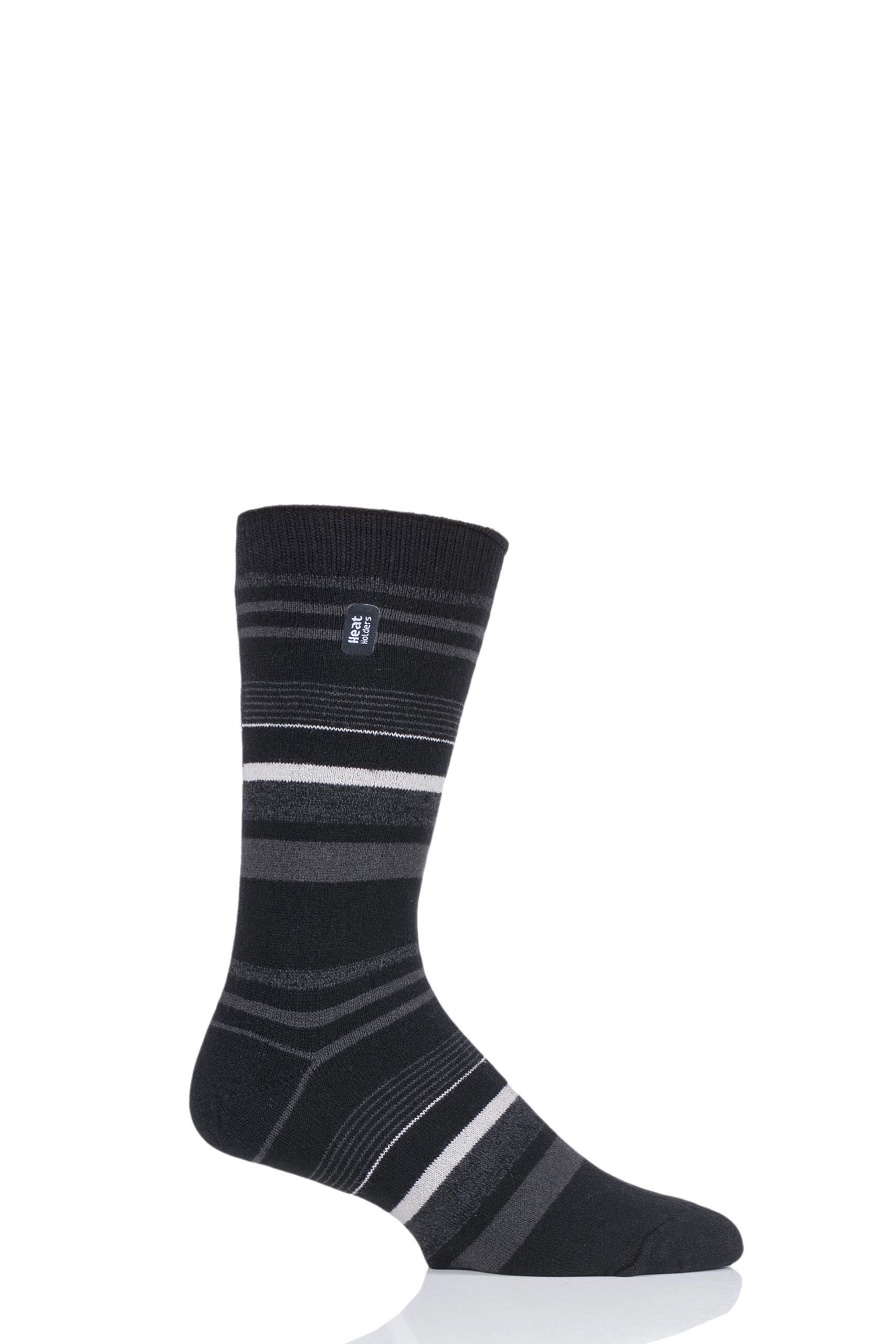 Image of 1 Pair Black Ultra Lite Stripe Socks Men's 6-11 Mens - Heat Holders