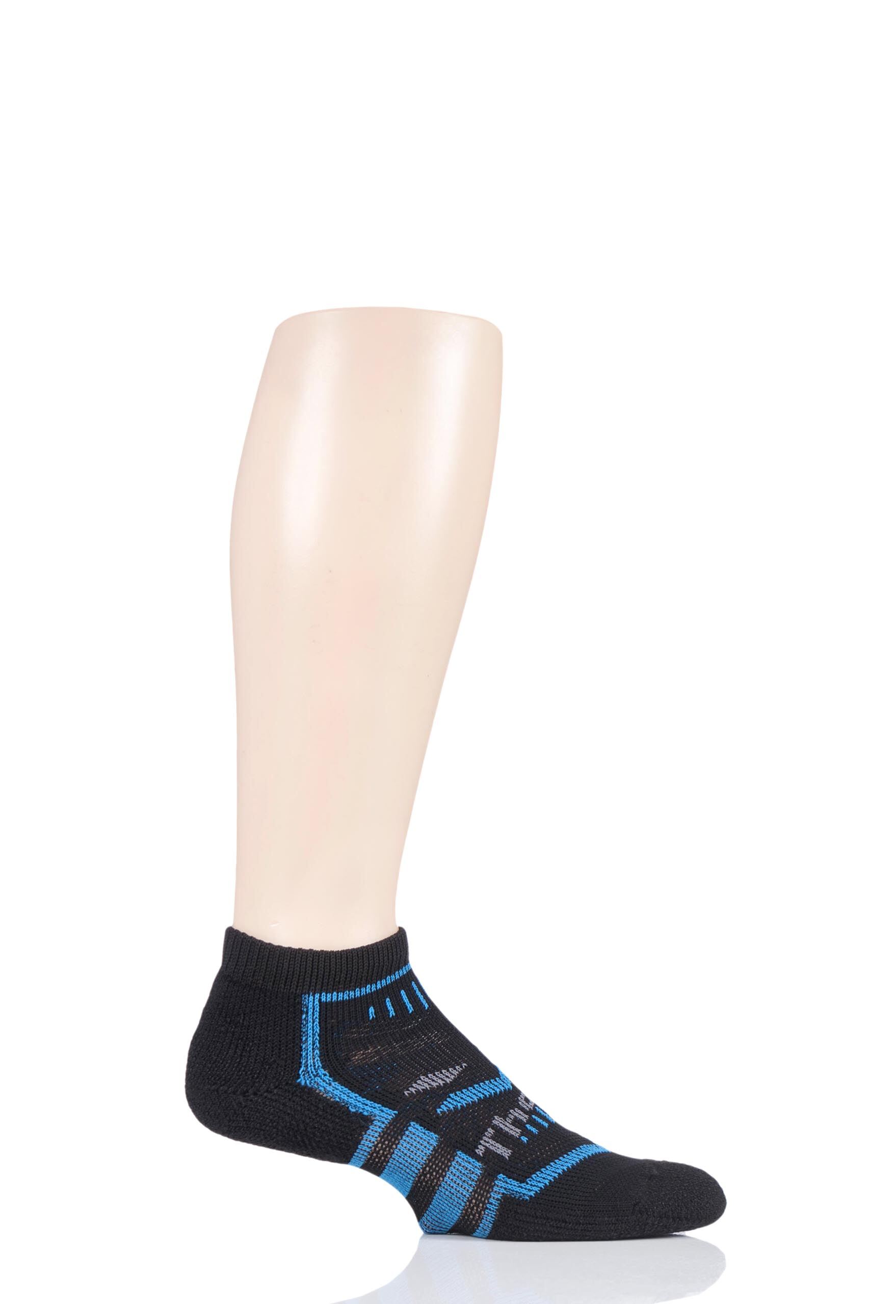Image of 1 Pair Black / Blue Edge Running Micro Mini Crew Socks Unisex 8.5-12 Unisex - Thorlos