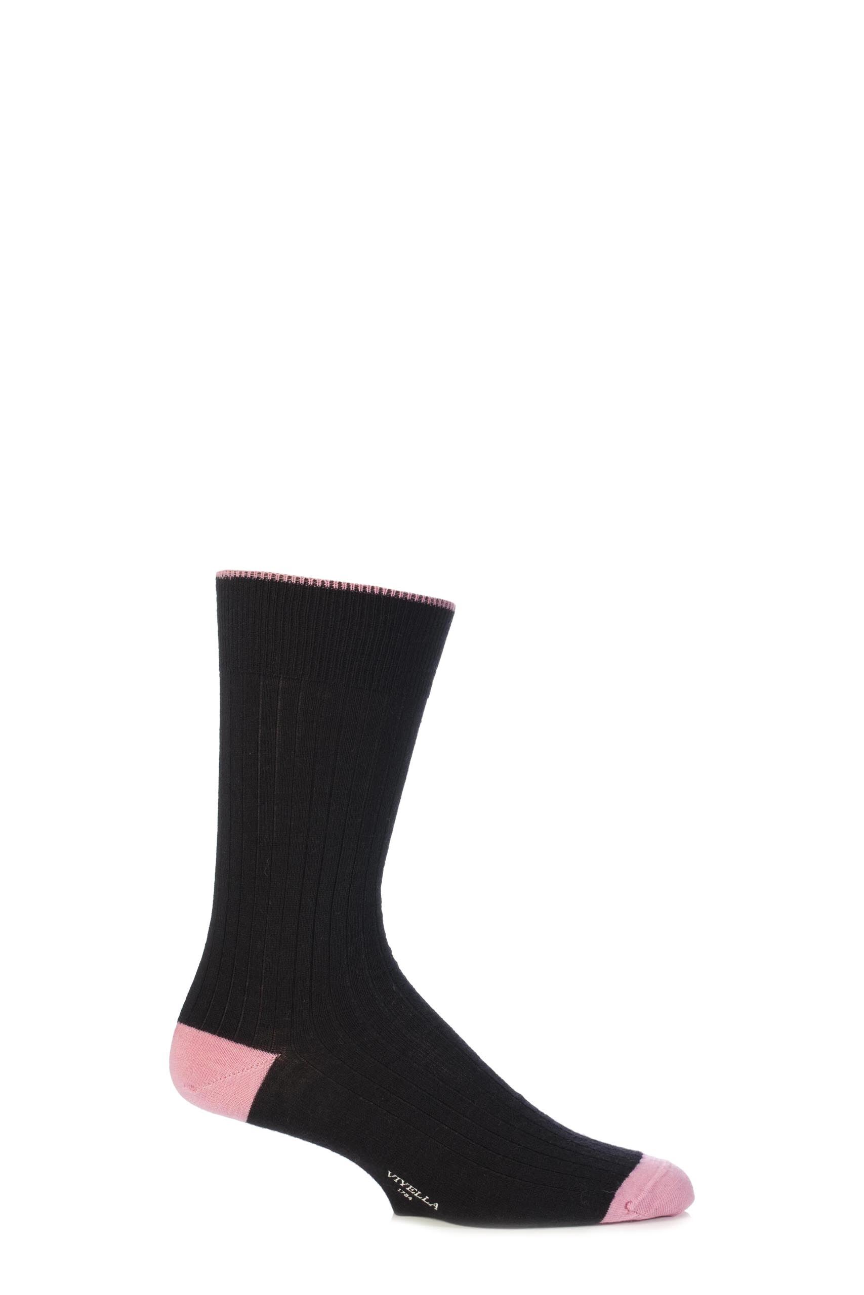 Image of 1 Pair Black Short Wool Contrast Heel and Toe Socks With Hand Linked Toe Men's 6-11 Mens - Viyella