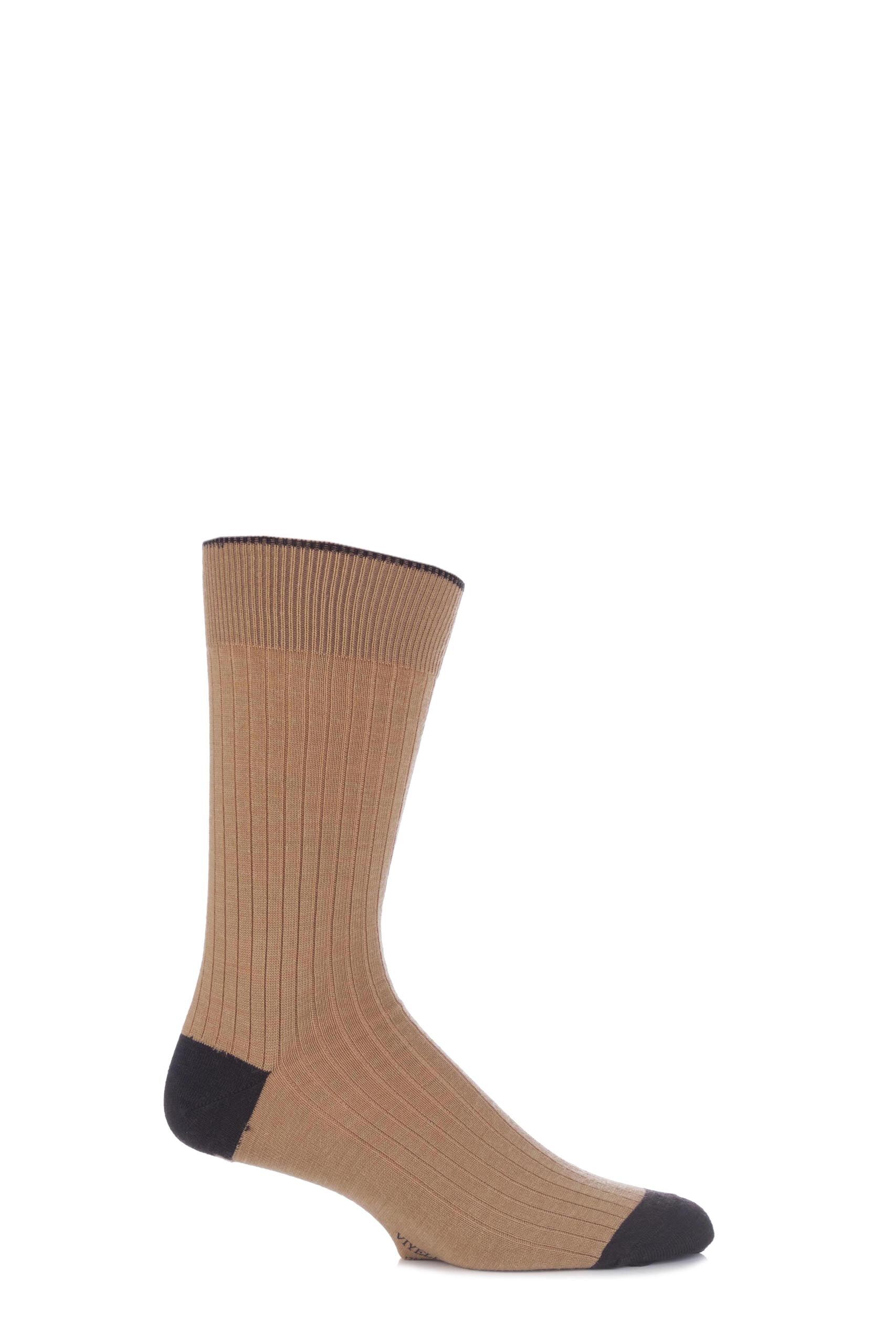 Image of 1 Pair Desert Sand Short Wool Contrast Heel and Toe Socks With Hand Linked Toe Men's 6-11 Mens - Viyella
