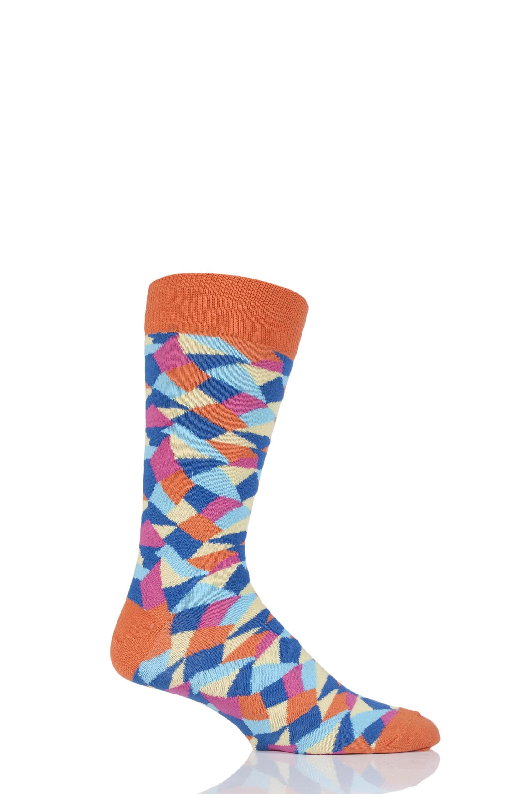 Image of 1 Pair Orange Crazy Paving Patterned Cotton Socks Men's 6-11 Mens - Viyella