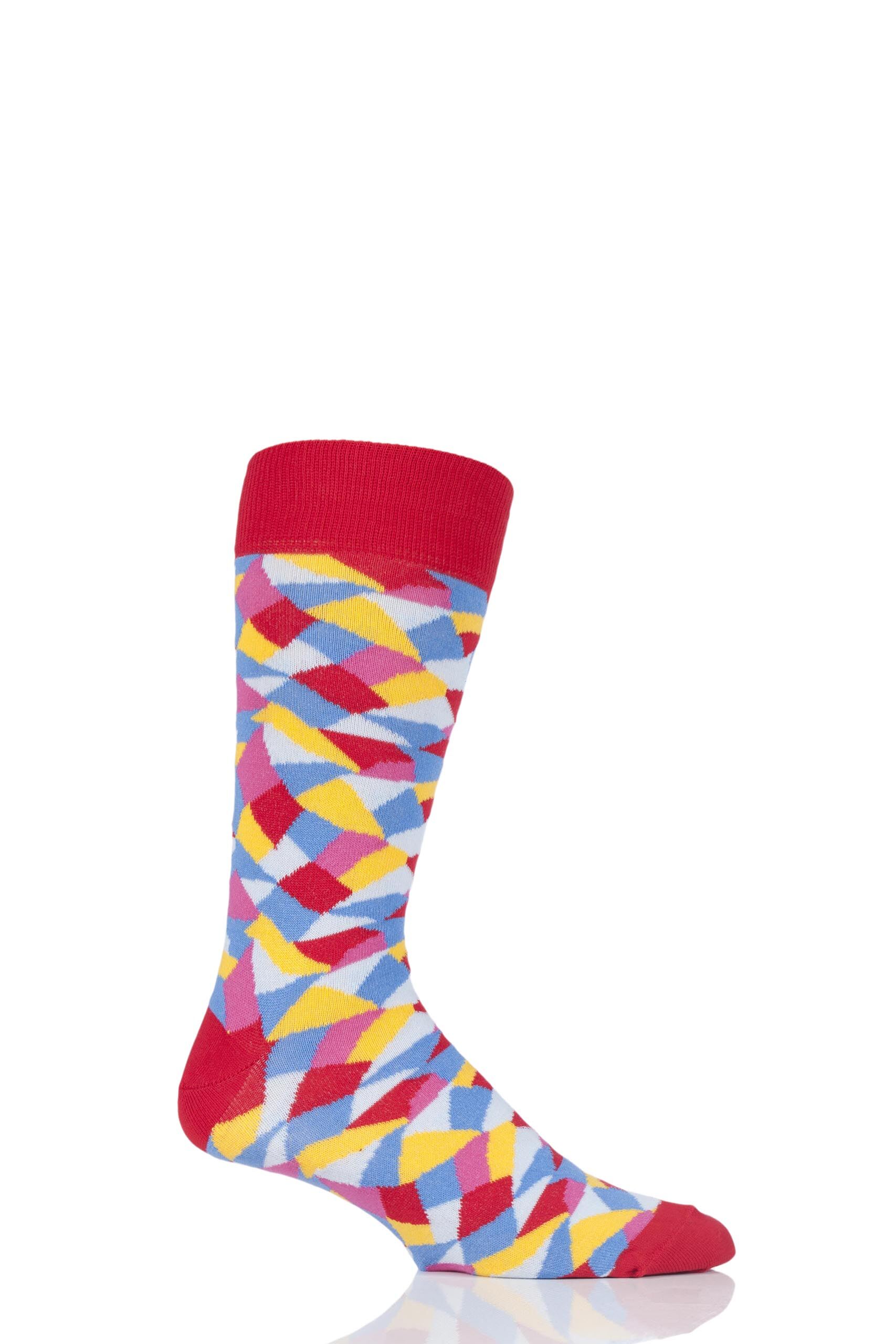 Image of 1 Pair Red Crazy Paving Patterned Cotton Socks Men's 6-11 Mens - Viyella