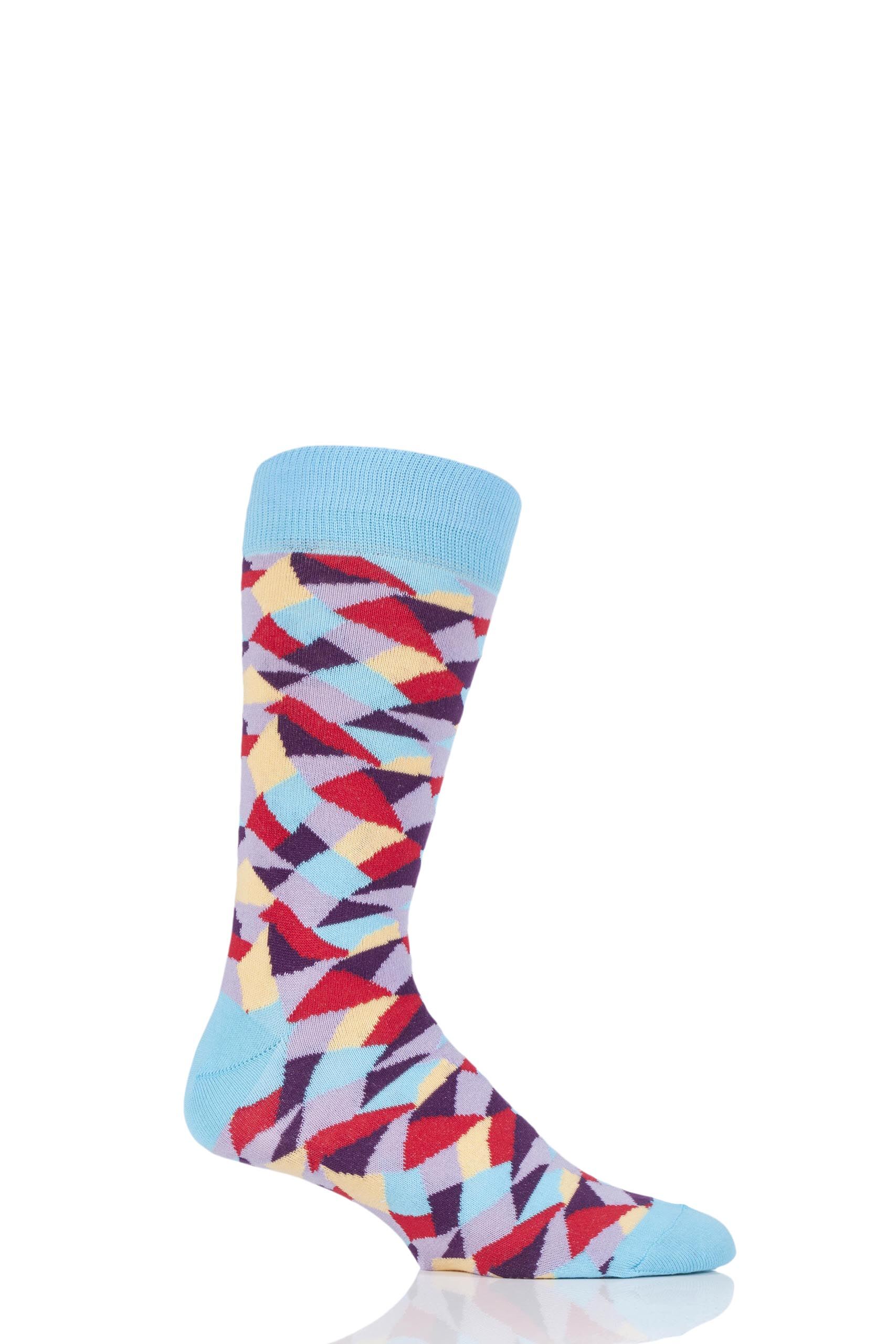 Image of 1 Pair Turquoise Crazy Paving Patterned Cotton Socks Men's 6-11 Mens - Viyella