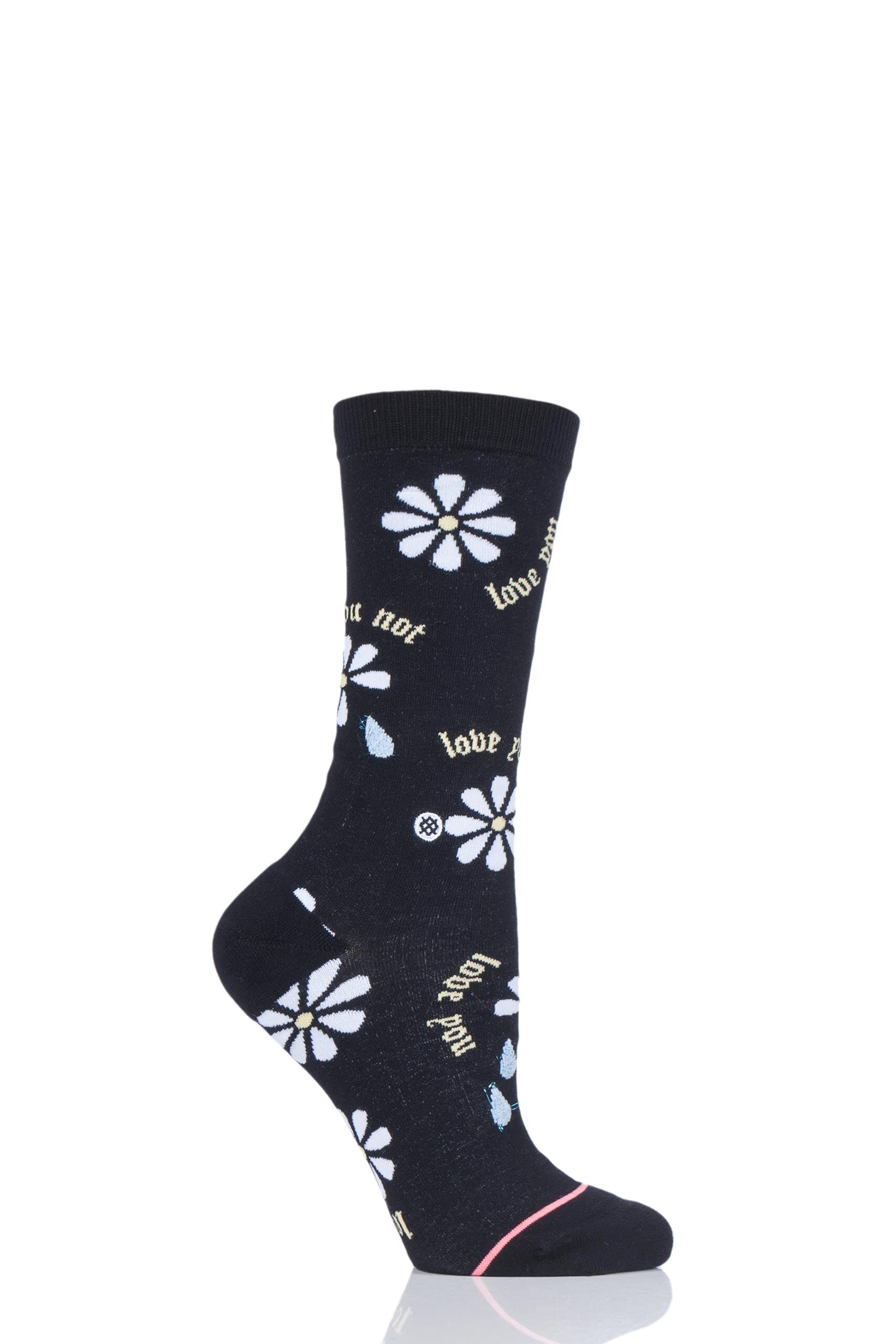 Image of 1 Pair Black Love You Not Daisy Cotton Socks Ladies 3-5.5 Ladies - Stance