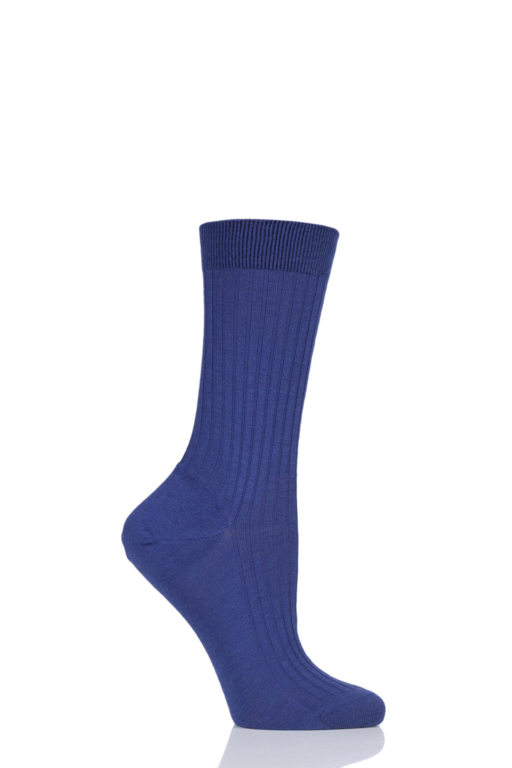 Image of 1 Pair Bright Purple Classic Merino Wool Ribbed Socks Ladies 4-7 Ladies - Pantherella