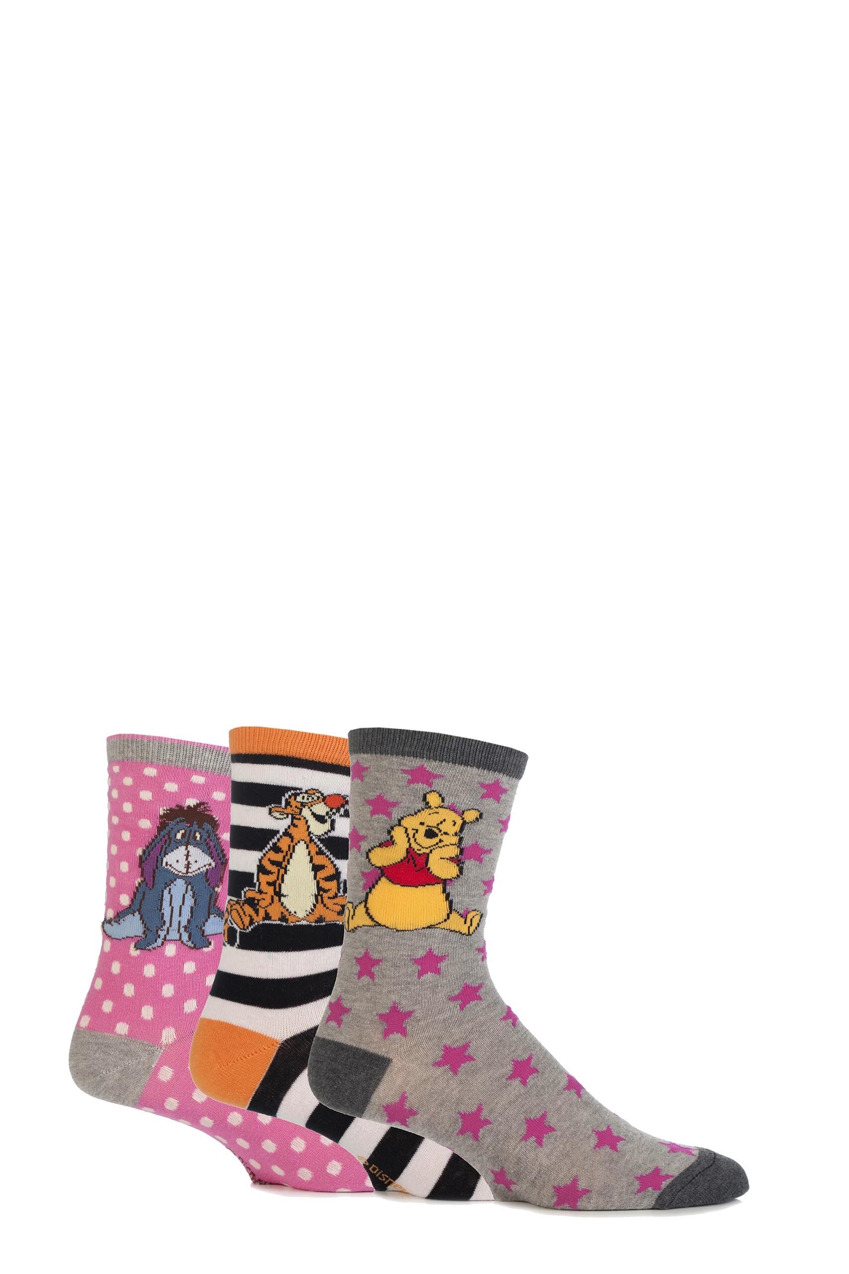 Image of 3 Pair Assorted Winnie The Pooh and Friends Socks Girls 12.5-3.5 Kids (8-12 Years) - Film & TV Characters