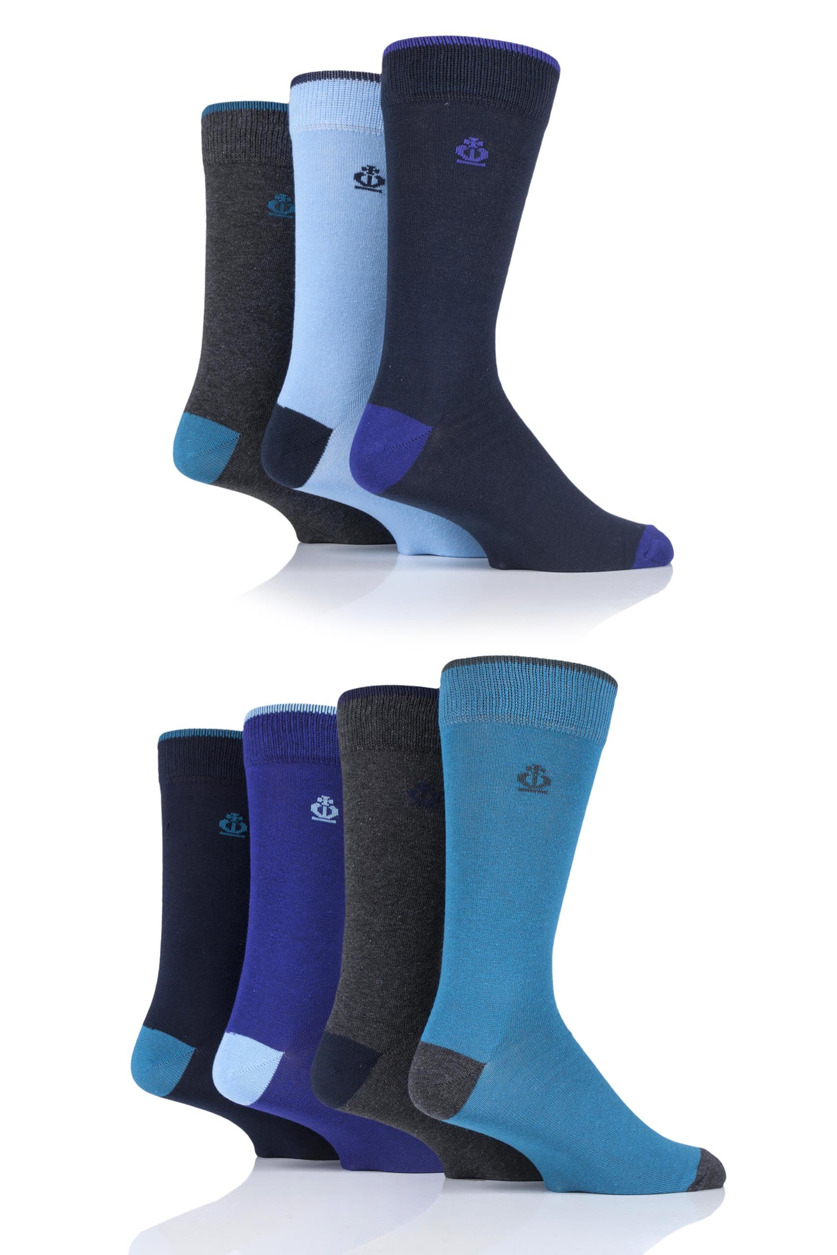 Image of 7 Pair Multicoloured New Oxford Plain Socks with Contrast Tipping Men's 7-11 Mens - Jeff Banks