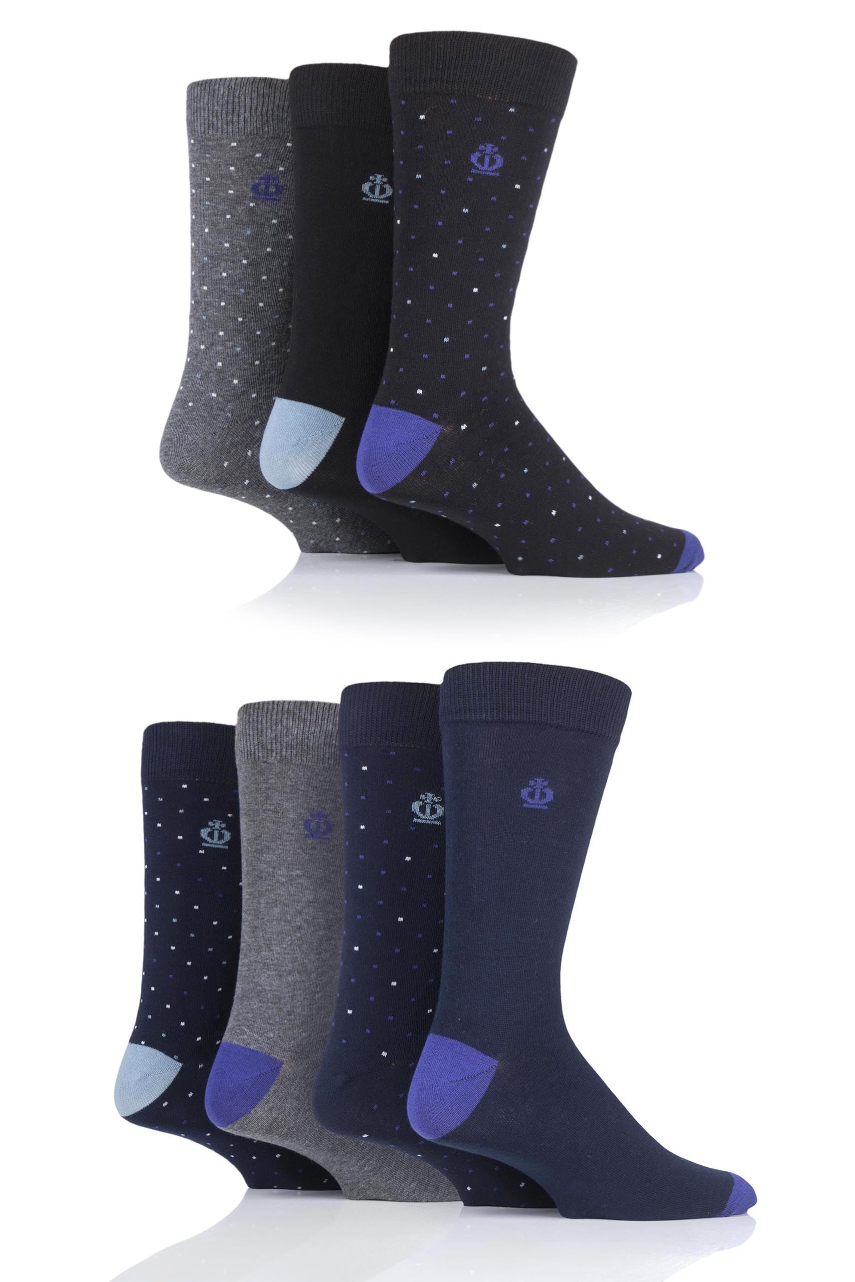 Image of 7 Pair Assorted Dots and Plain Cotton Socks Men's 7-11 Mens - Jeff Banks
