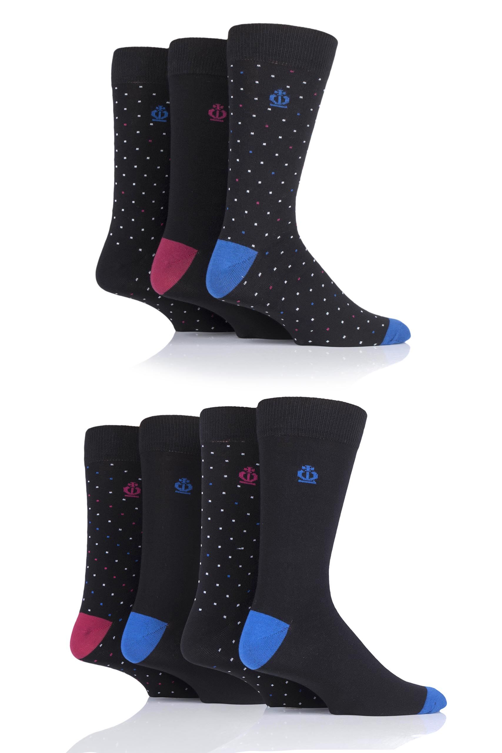 Image of 7 Pair Black Dots and Plain Cotton Socks Men's 7-11 Mens - Jeff Banks