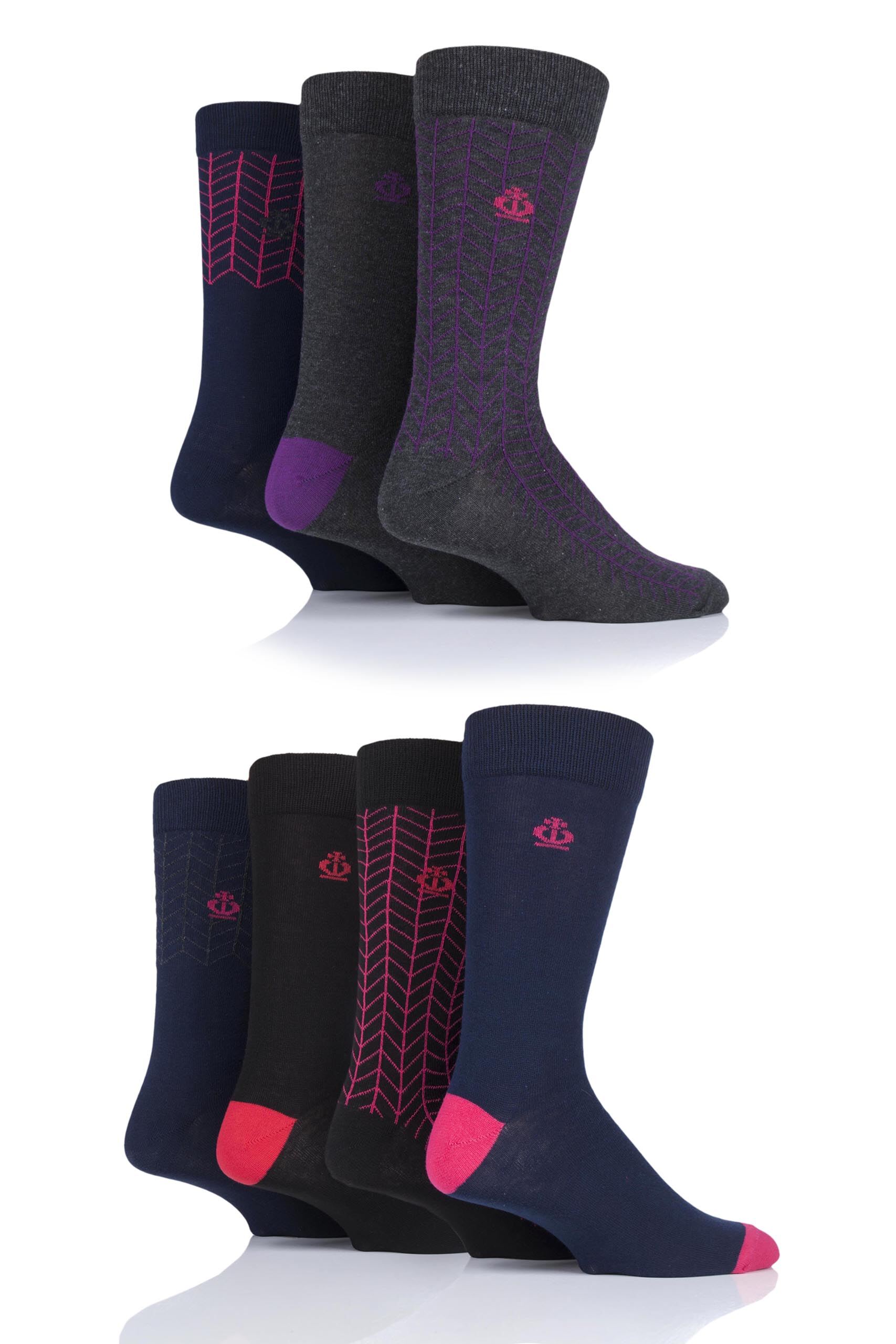 Image of 7 Pair Navy Ripon Plain and Contrast Cotton Socks Men's 7-11 Mens - Jeff Banks