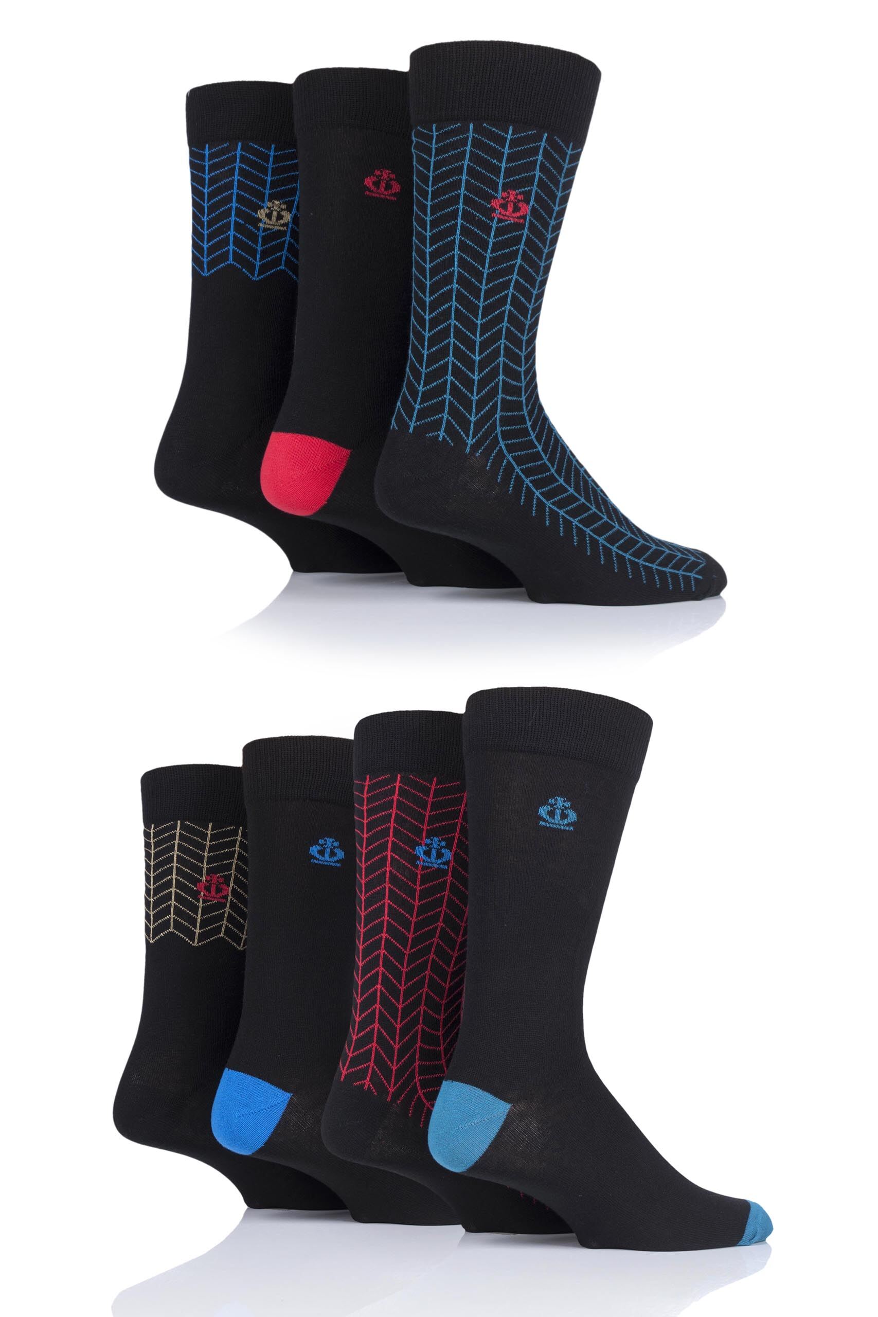 Image of 7 Pair Black Ripon Plain and Contrast Cotton Socks Men's 7-11 Mens - Jeff Banks