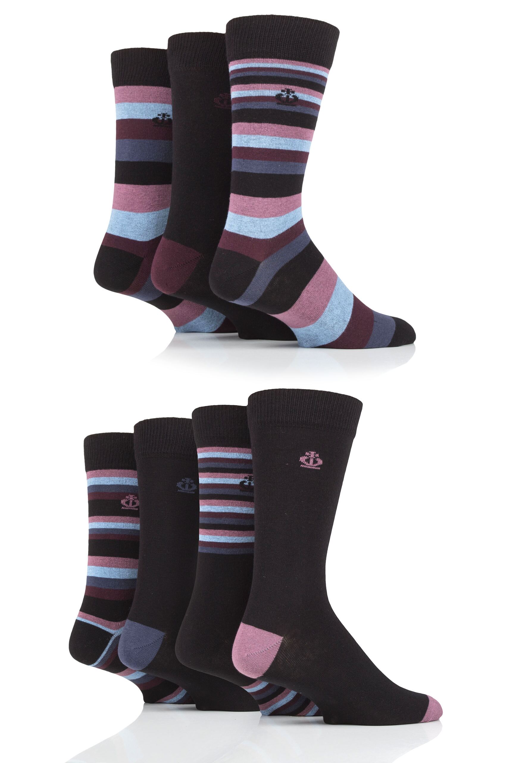 Image of Mens 7 Pair Jeff Banks Mixed Stripes Cotton Socks Black 7-11 Mens