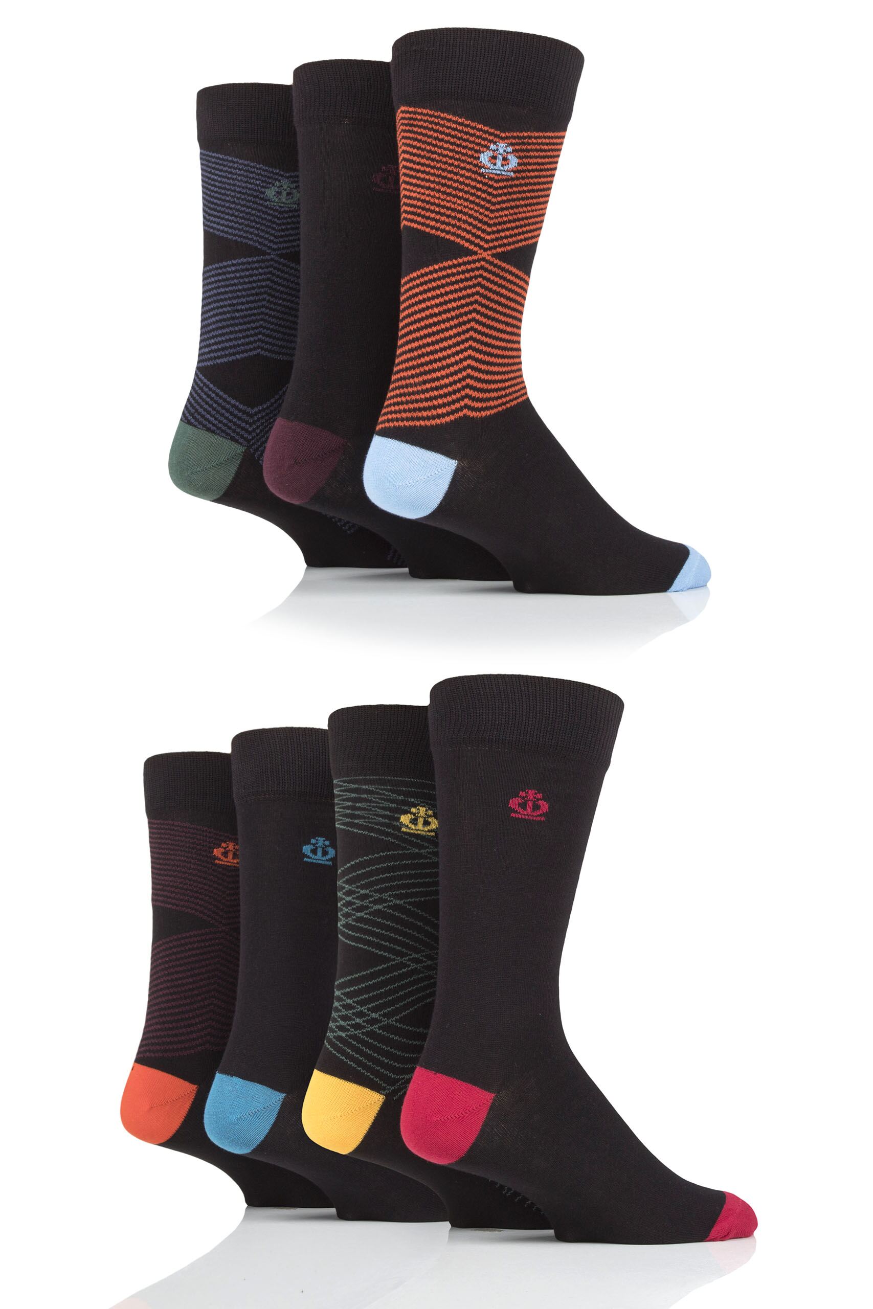 Image of Mens 7 Pair Jeff Banks Zig Zag Cotton Socks Black 7-11 Mens