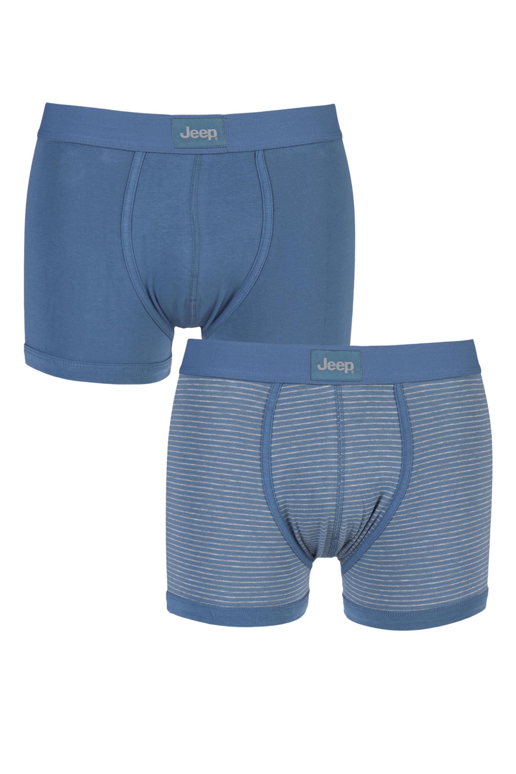 Image of 2 Pack Denim / Sky Fine Stripe and Plain Hipster Trunks Men's Extra Large - Jeep