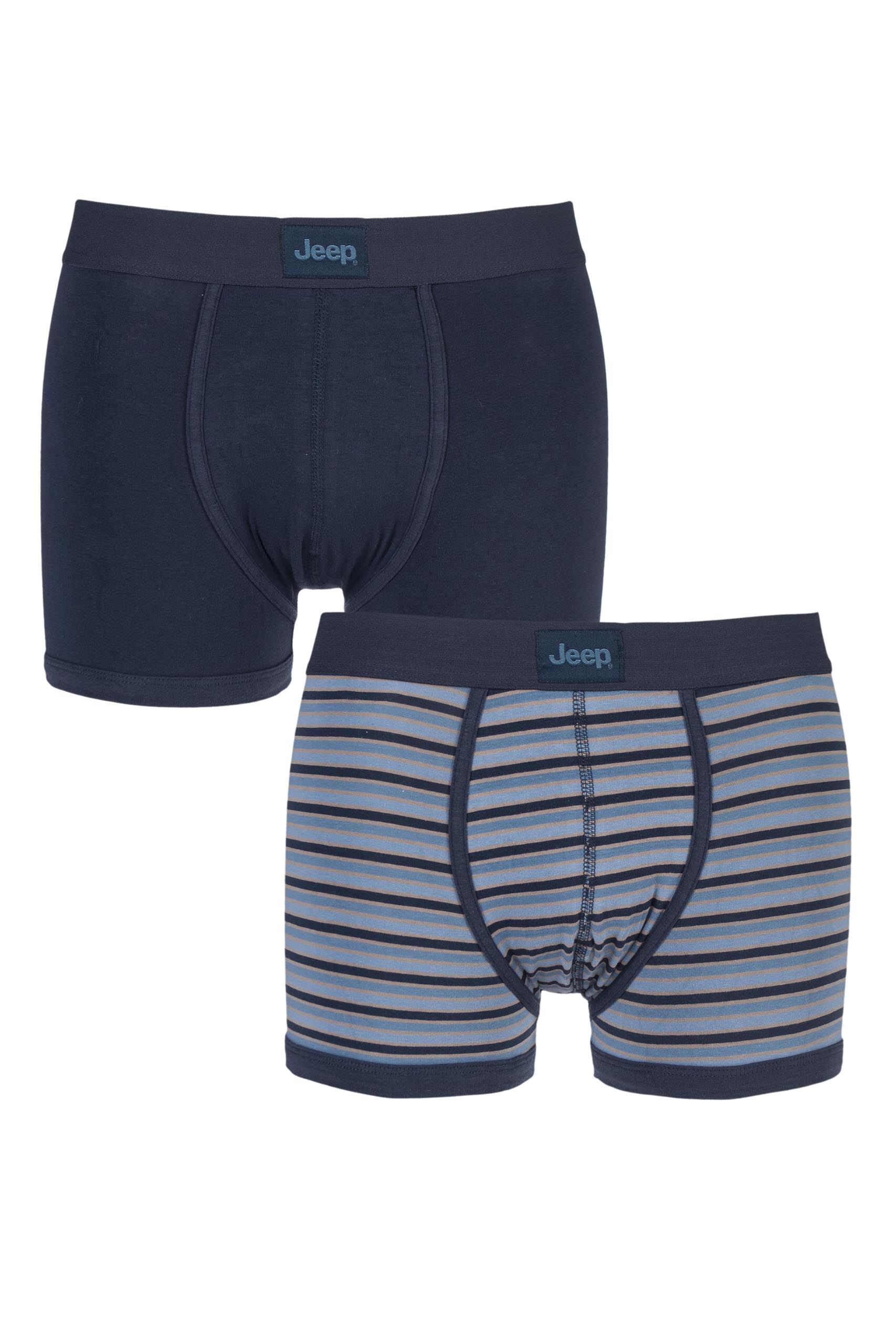 Image of 2 Pack Navy / Blue Dual Stripe and Plain Hipster Trunks Men's Small - Jeep