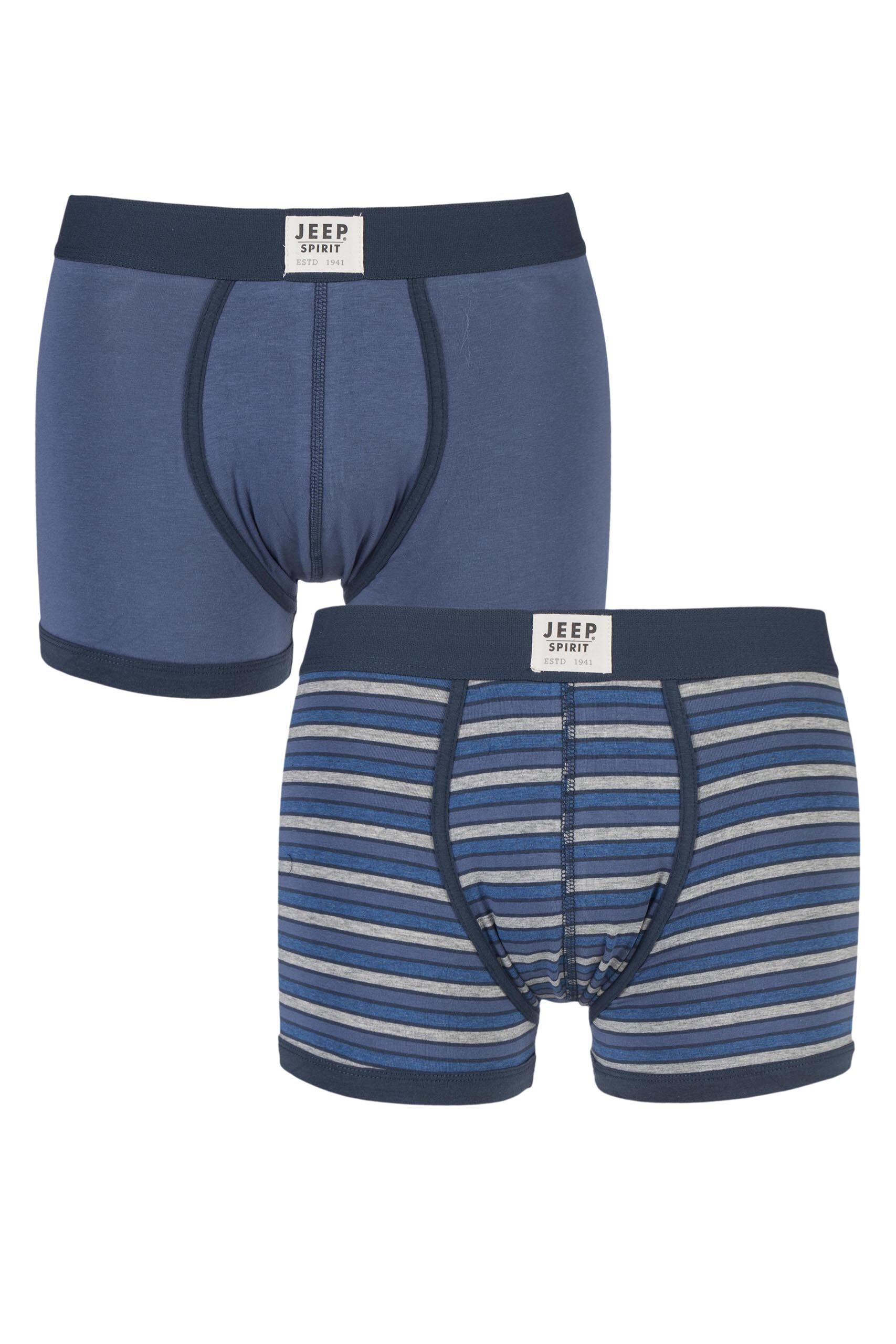 Image of 2 Pack Prune / Airforce Spirit Front Badge Plain and Narrow Striped Trunks Men's Small - Jeep