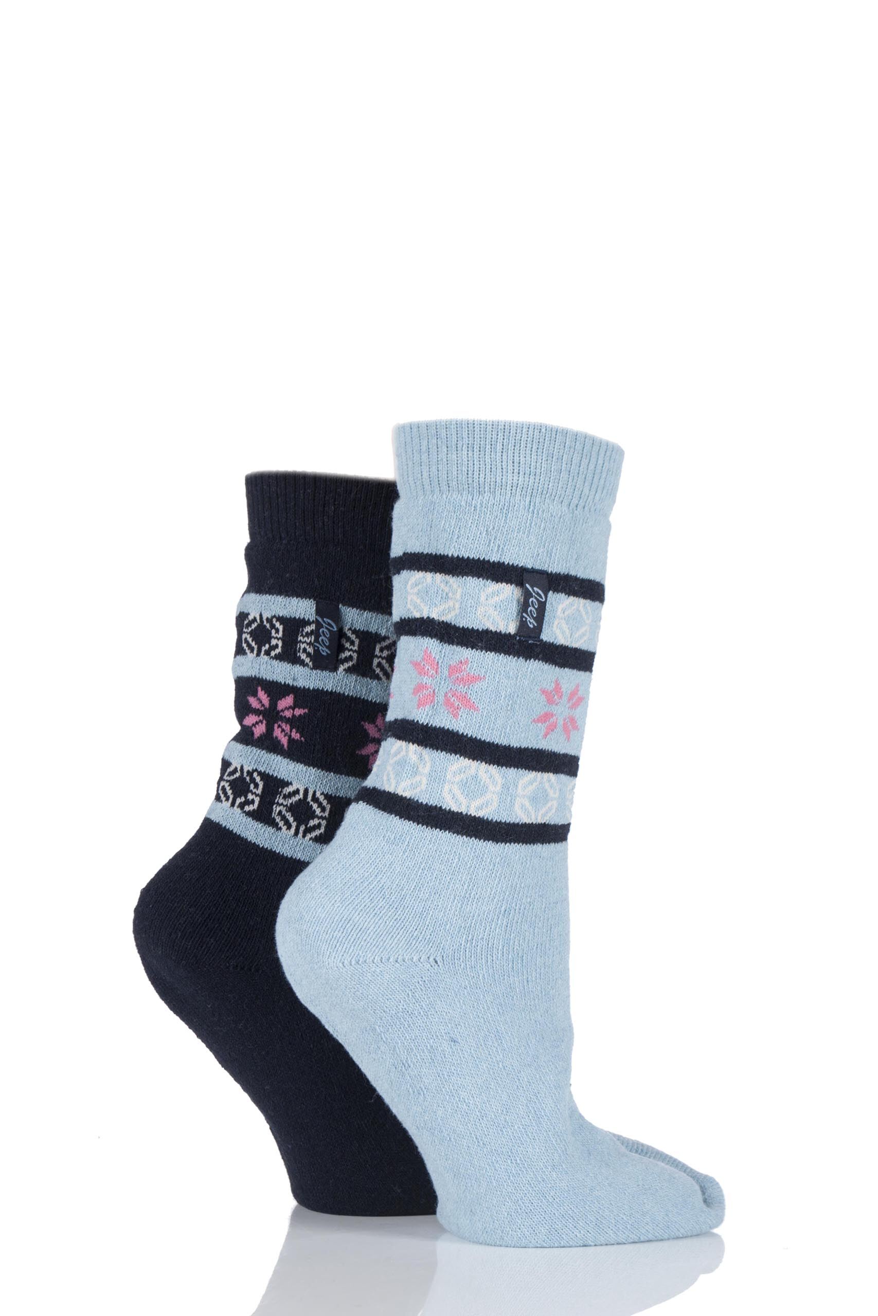 Image of 2 Pair Blue Fair Isle Jacquard Socks Ladies 4-7 Ladies - Jeep