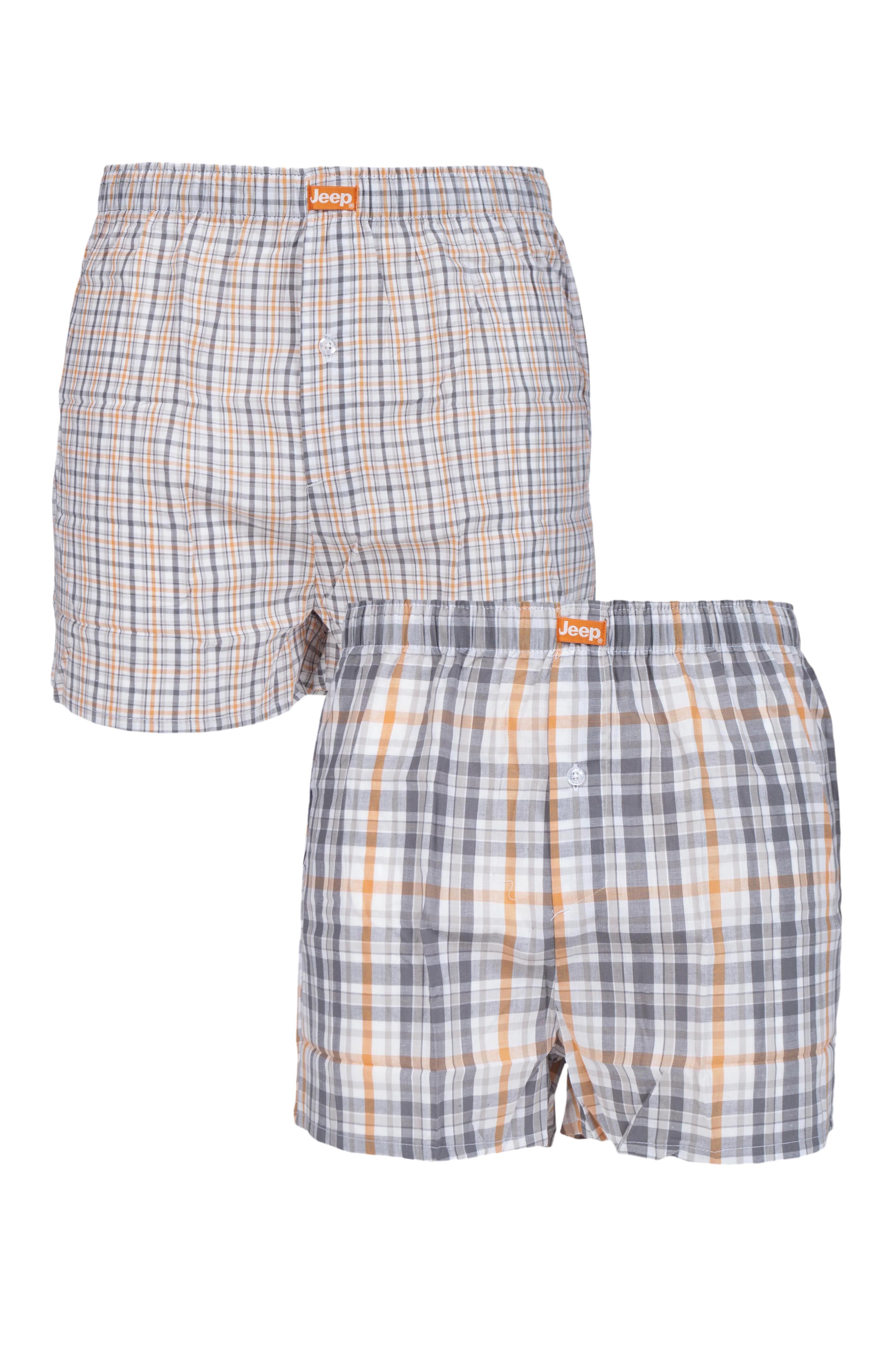 Image of 2 Pair Grey 100% Cotton Woven Boxers Men's Medium - Jeep