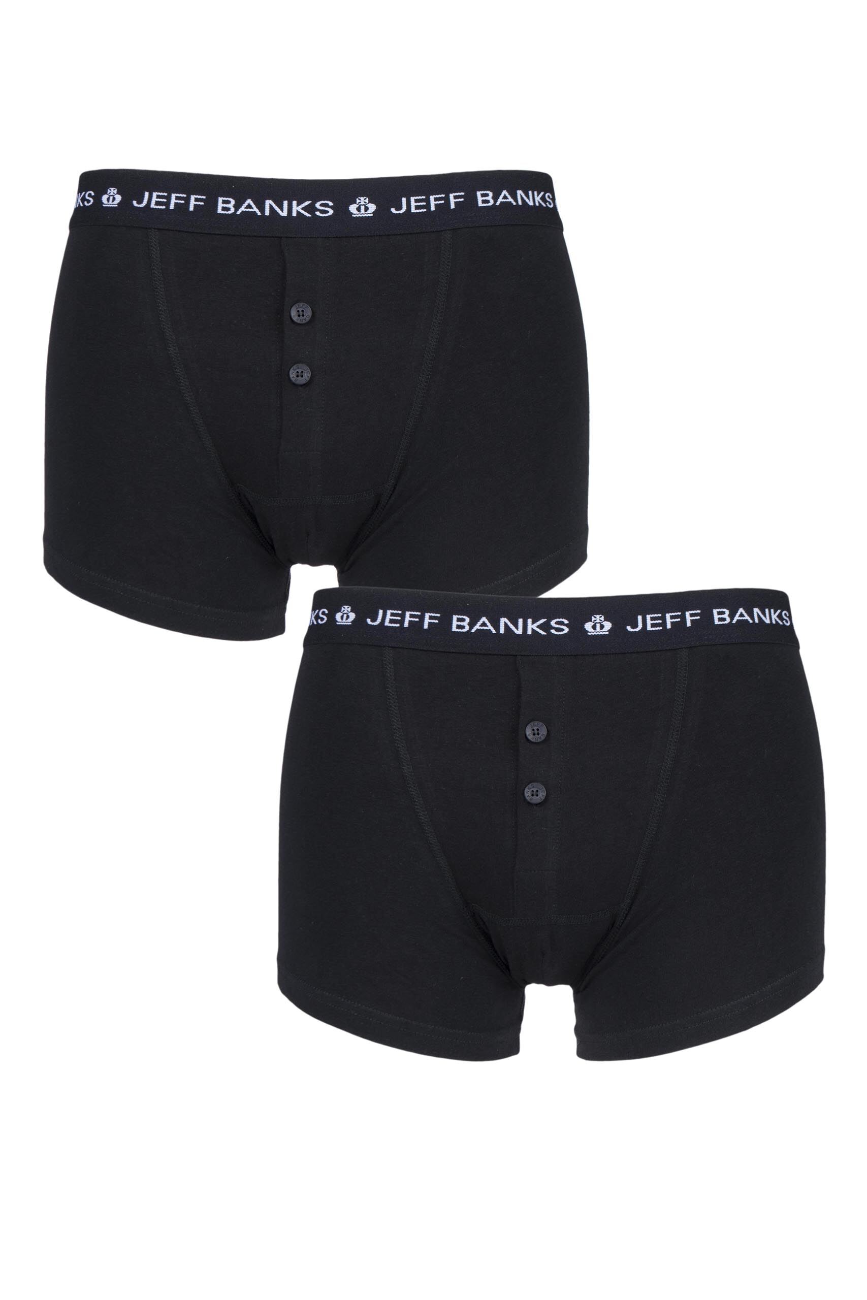 Image of 2 Pack Black Plymouth Button Cotton Boxer Shorts Men's Large - Jeff Banks