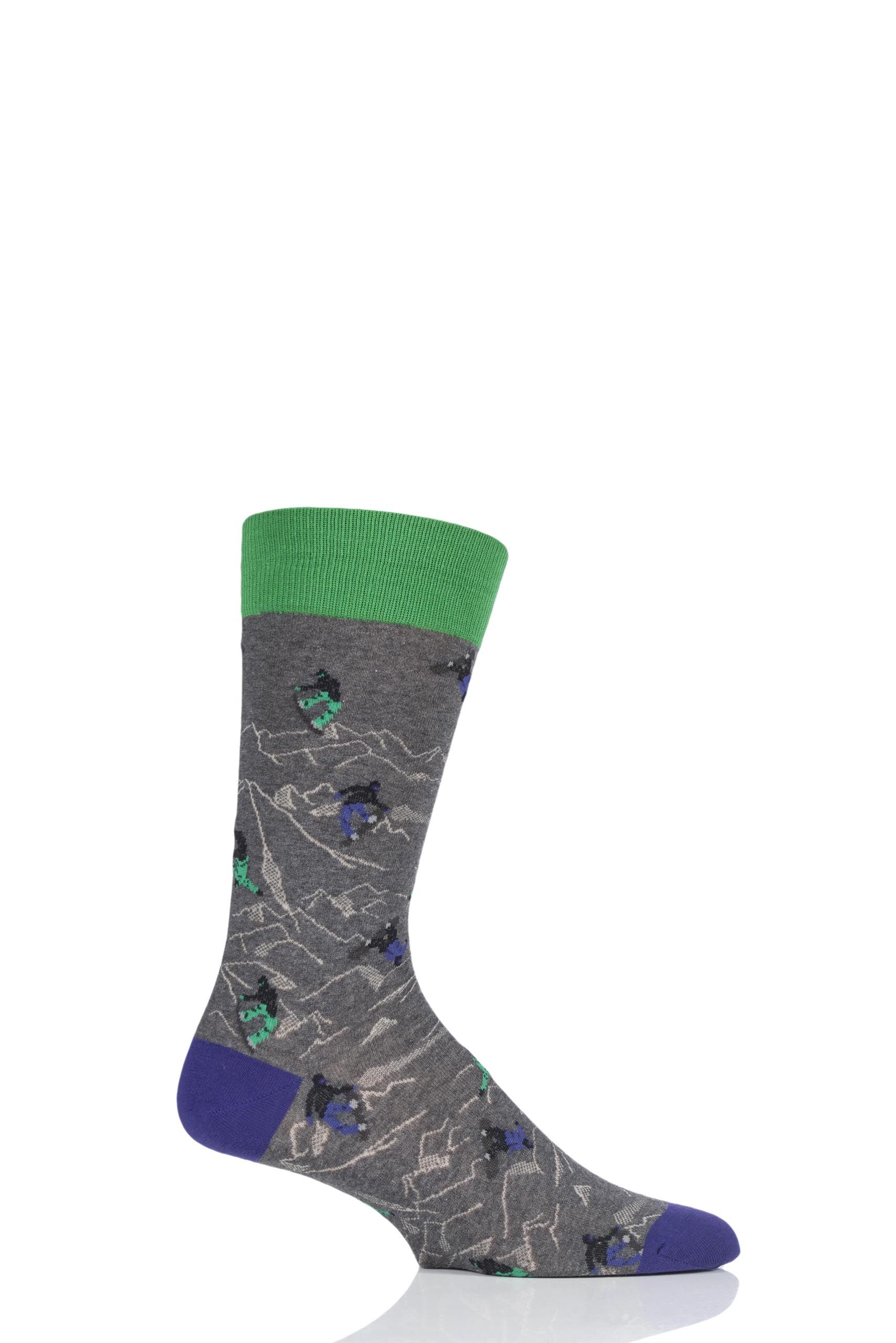 Image of 1 Pair Grey Mix All Over Snowboarders Cotton Socks Men's 9.5-12 Mens - Scott Nichol