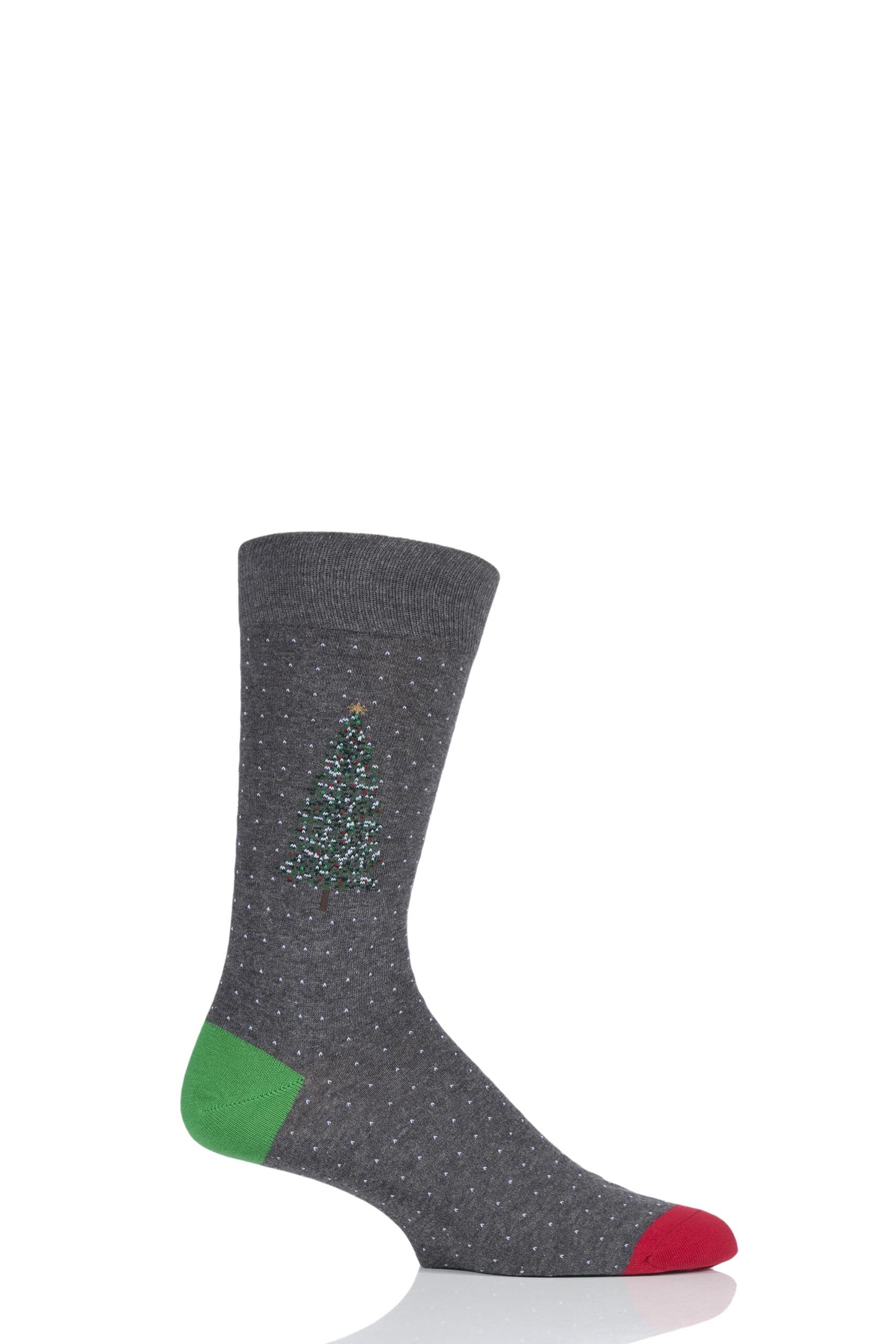 Image of 1 Pair Grey Christmas Tree Cotton Socks Men's 9.5-12 Mens - Scott Nichol