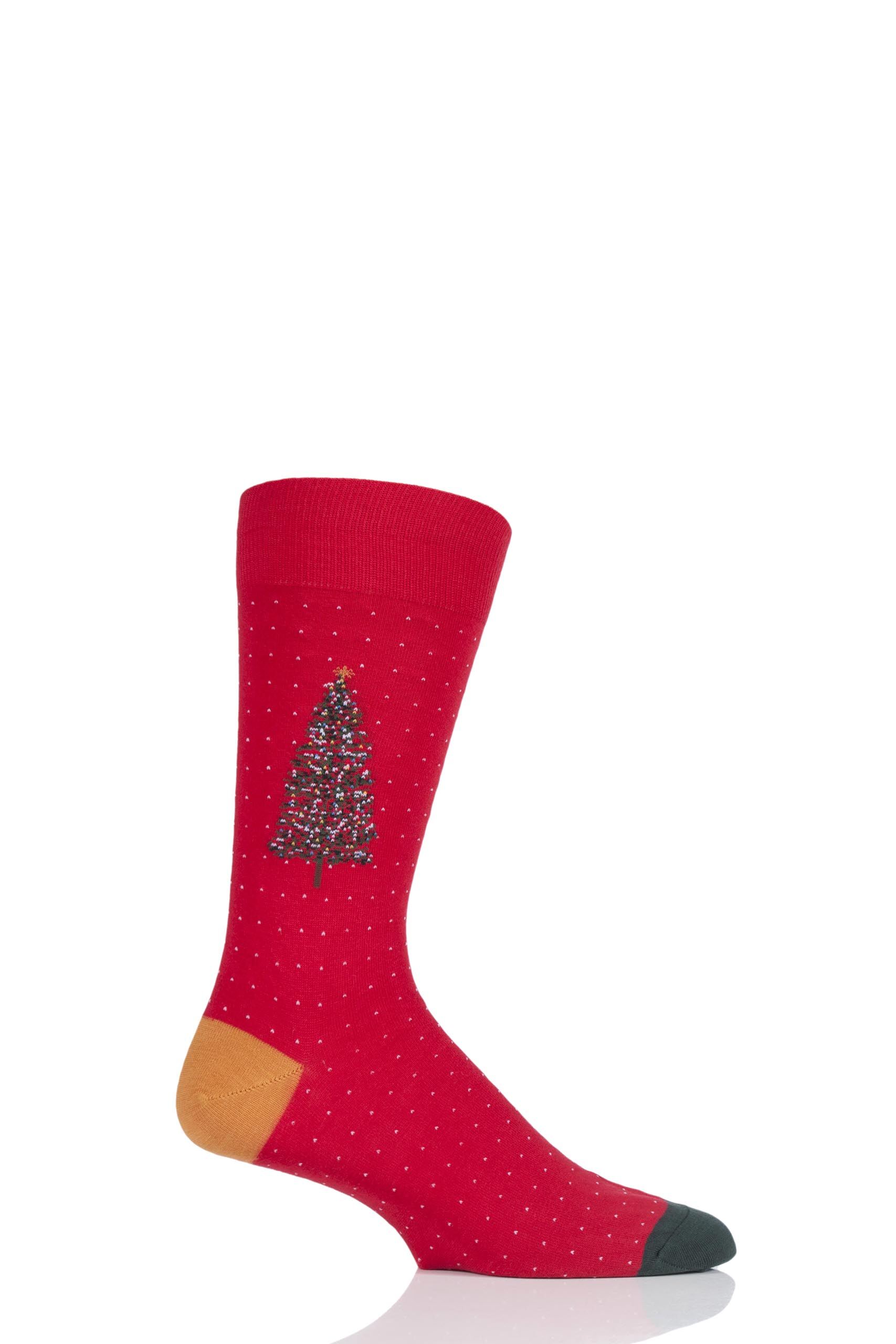 Image of 1 Pair Red Christmas Tree Cotton Socks Men's 6-9 Mens - Scott Nichol