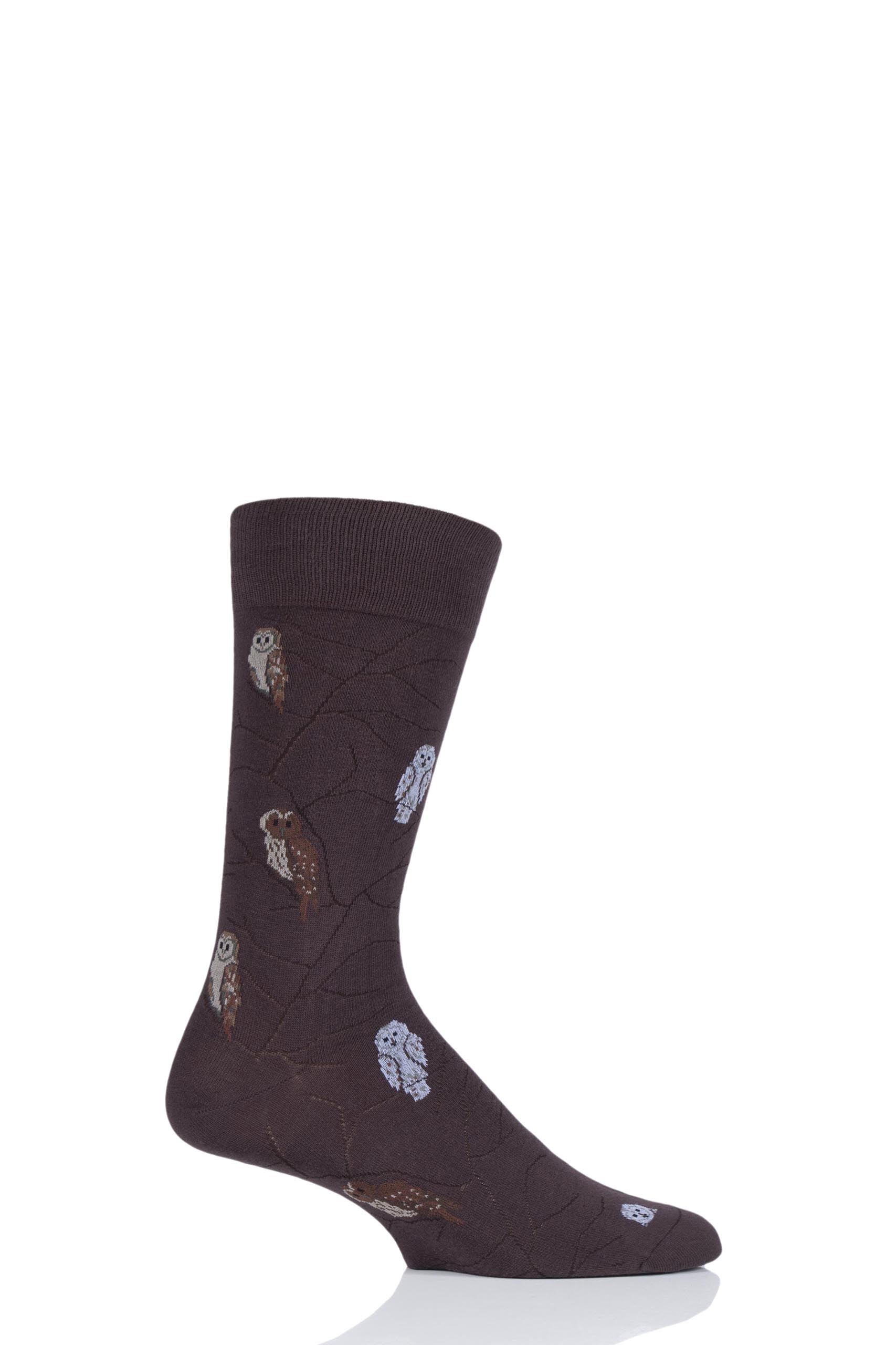 Image of 1 Pair Mocha All Over Owls Cotton Socks Men's 6-9 Mens - Scott Nichol