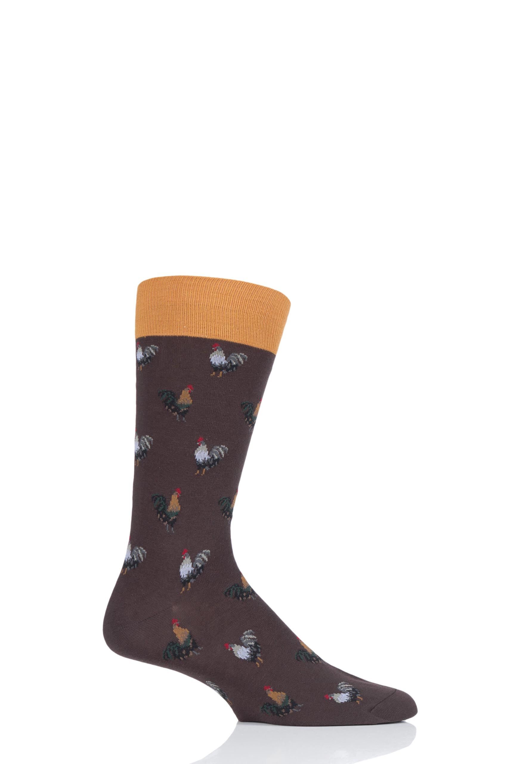 Image of 1 Pair Mocha All Over Roosters Cotton Socks Men's 9-11.5 Mens - Scott Nichol