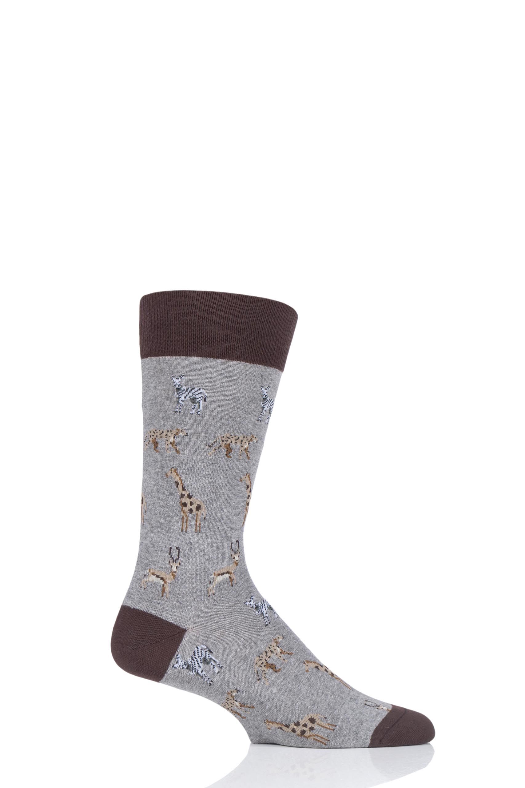 Image of 1 Pair Grey Serengeti All Over Animals Cotton Socks Men's 6-9 Mens - Scott Nichol