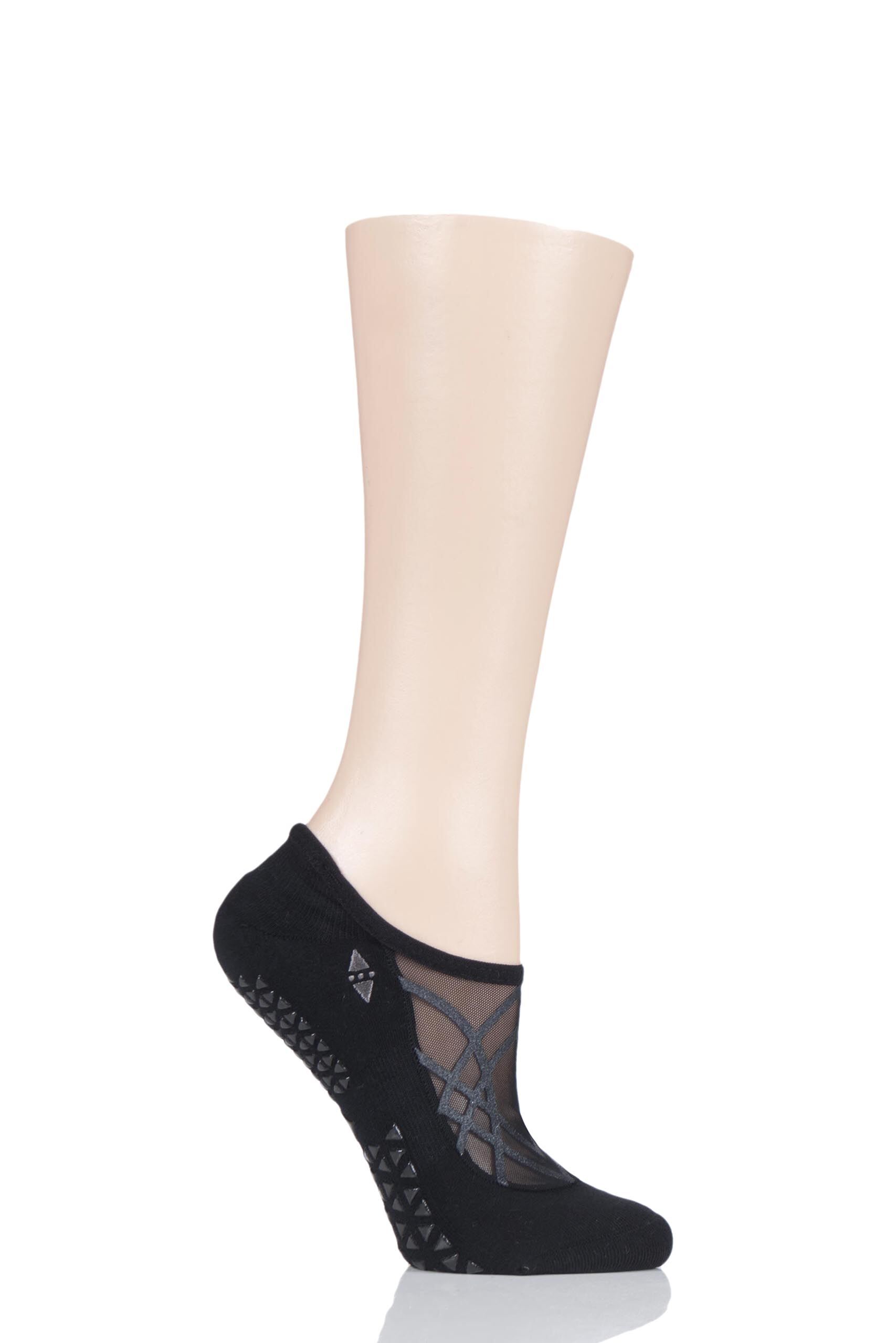 Image of 1 Pair Fancy Maddie Organic Cotton Sheer Top Yoga Socks with Grip Ladies Medium - Tavi Noir