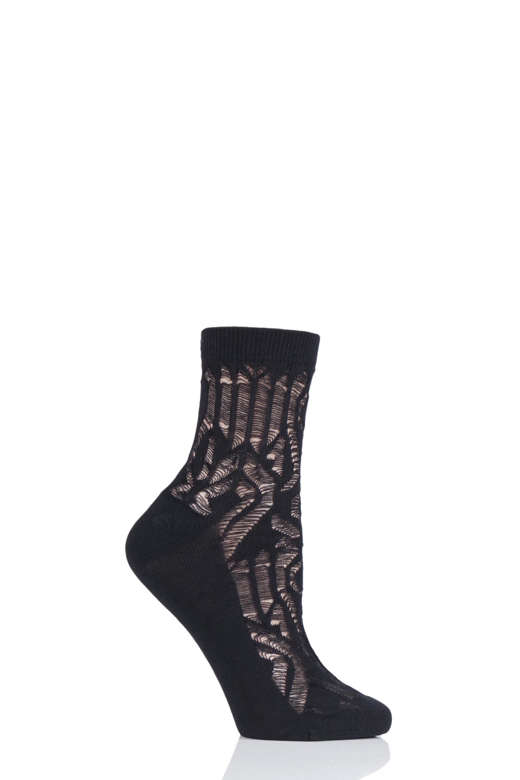 Image of 1 Pair Ebony Remi Organic Cotton Casual Art Deco Socks Ladies One Size - Tavi Noir