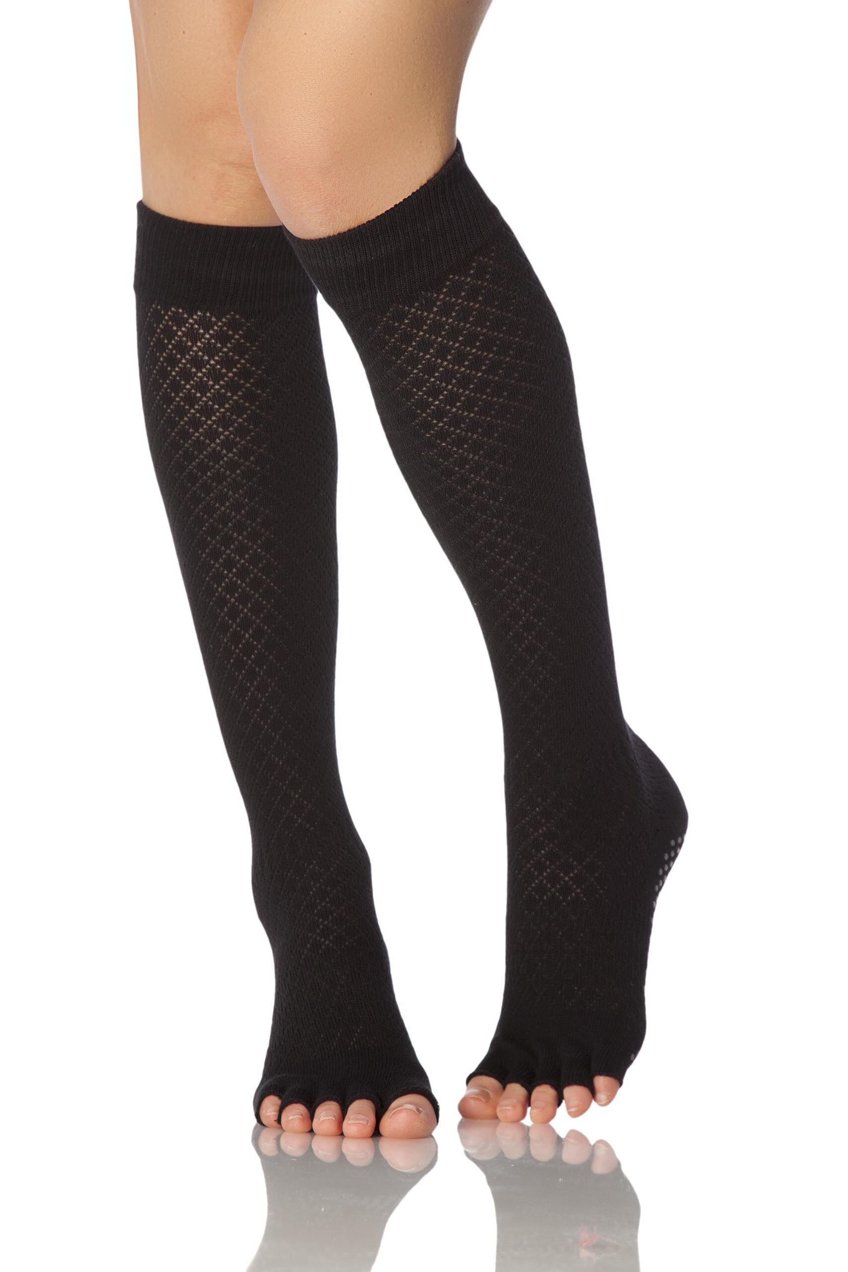 Image of 1 Pair Black Scrunch Half Toe Organic Cotton Fishnet Knee High Socks Ladies 6-8.5 Ladies - ToeSox