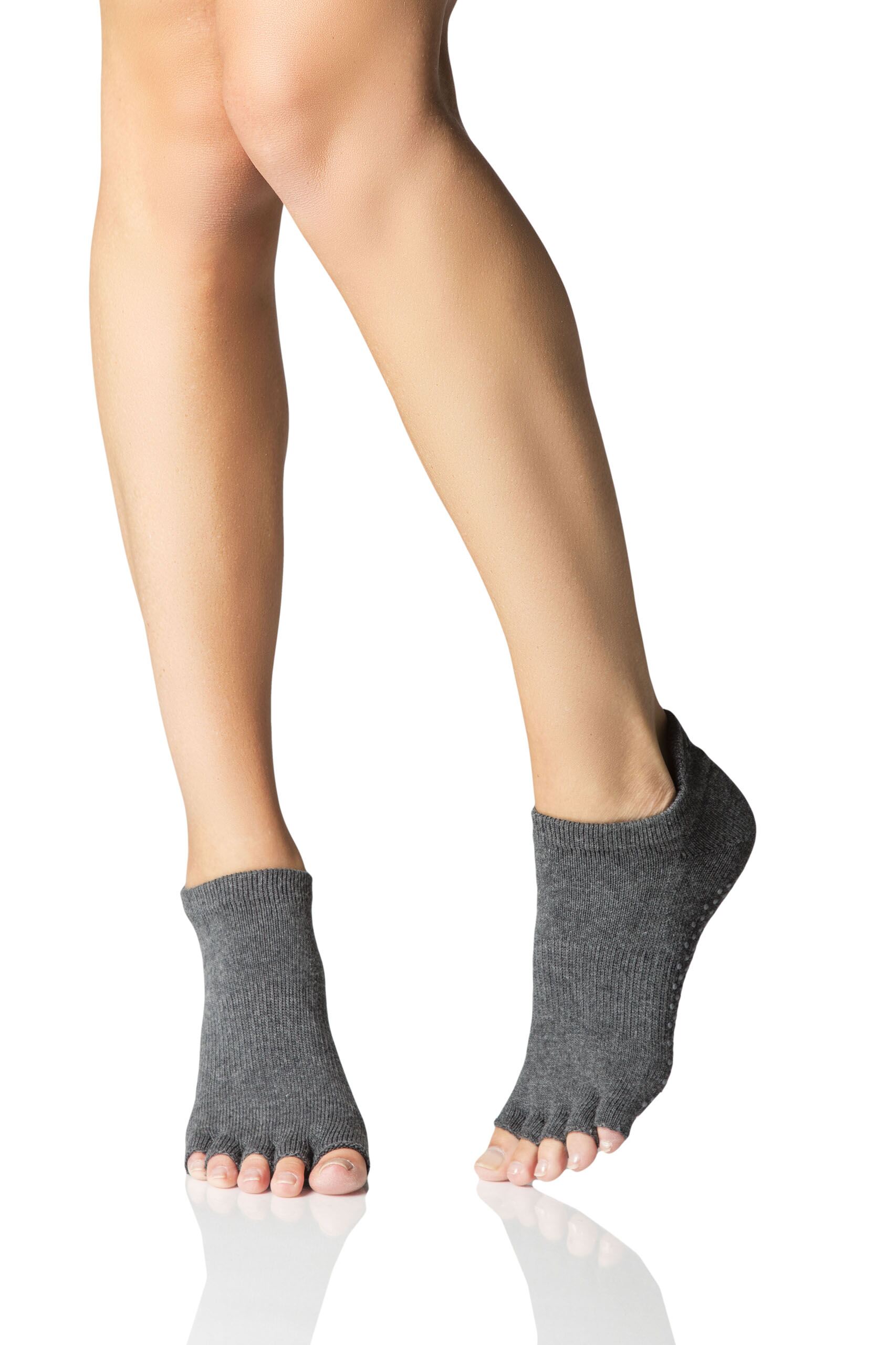Image of 1 Pair Charcoal Grey Half Toe Organic Cotton Low Rise Yoga Socks Unisex 9-10.5 Unisex - ToeSox